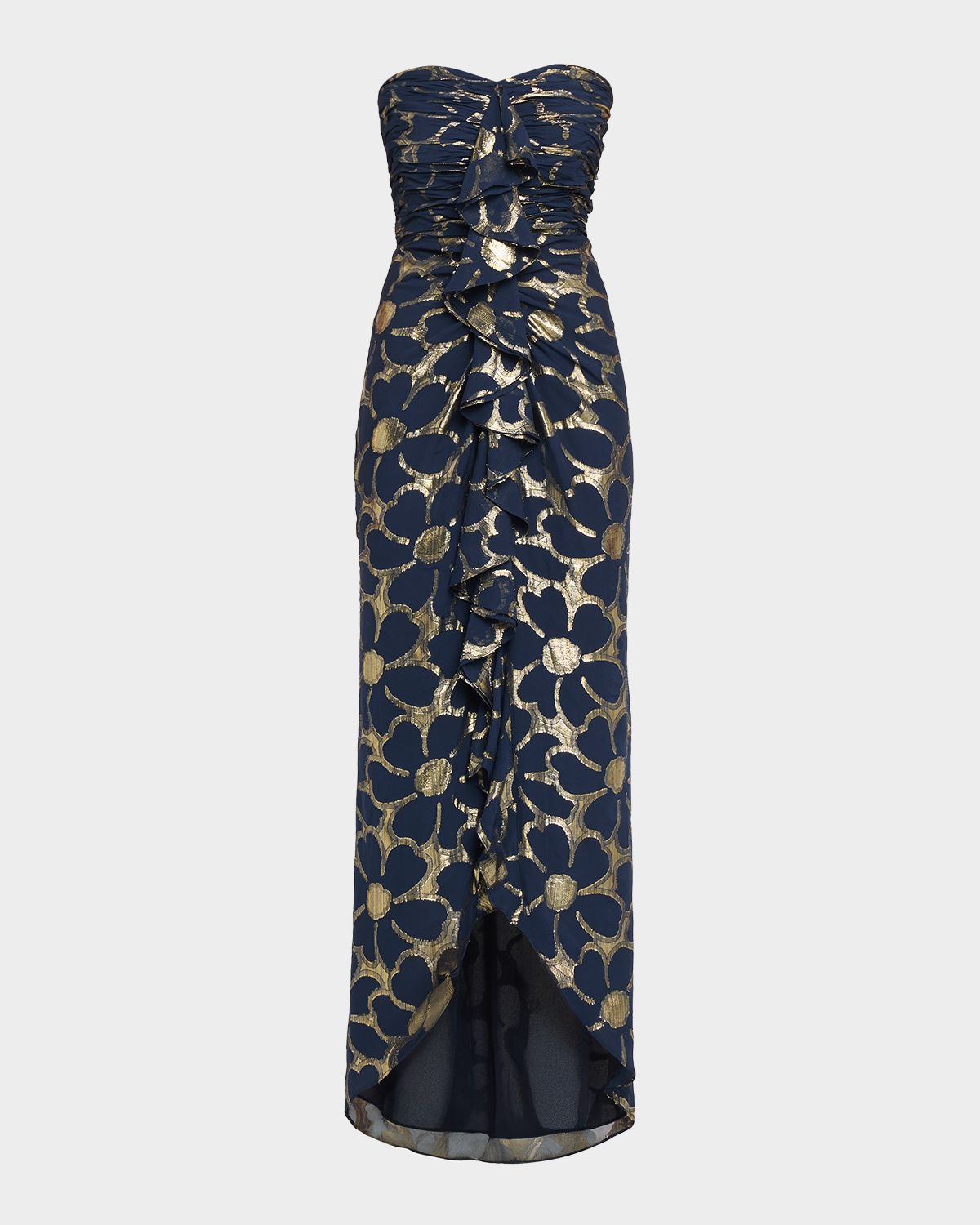 Ramy Brook Daisy Goldie Strapless Floral Jacquard Gown