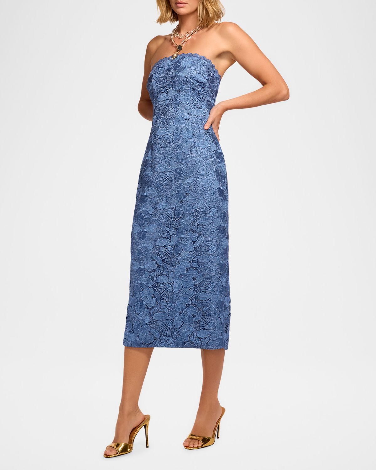 Ramy Brook Tessa Strapless Floral Lace Midi Dress