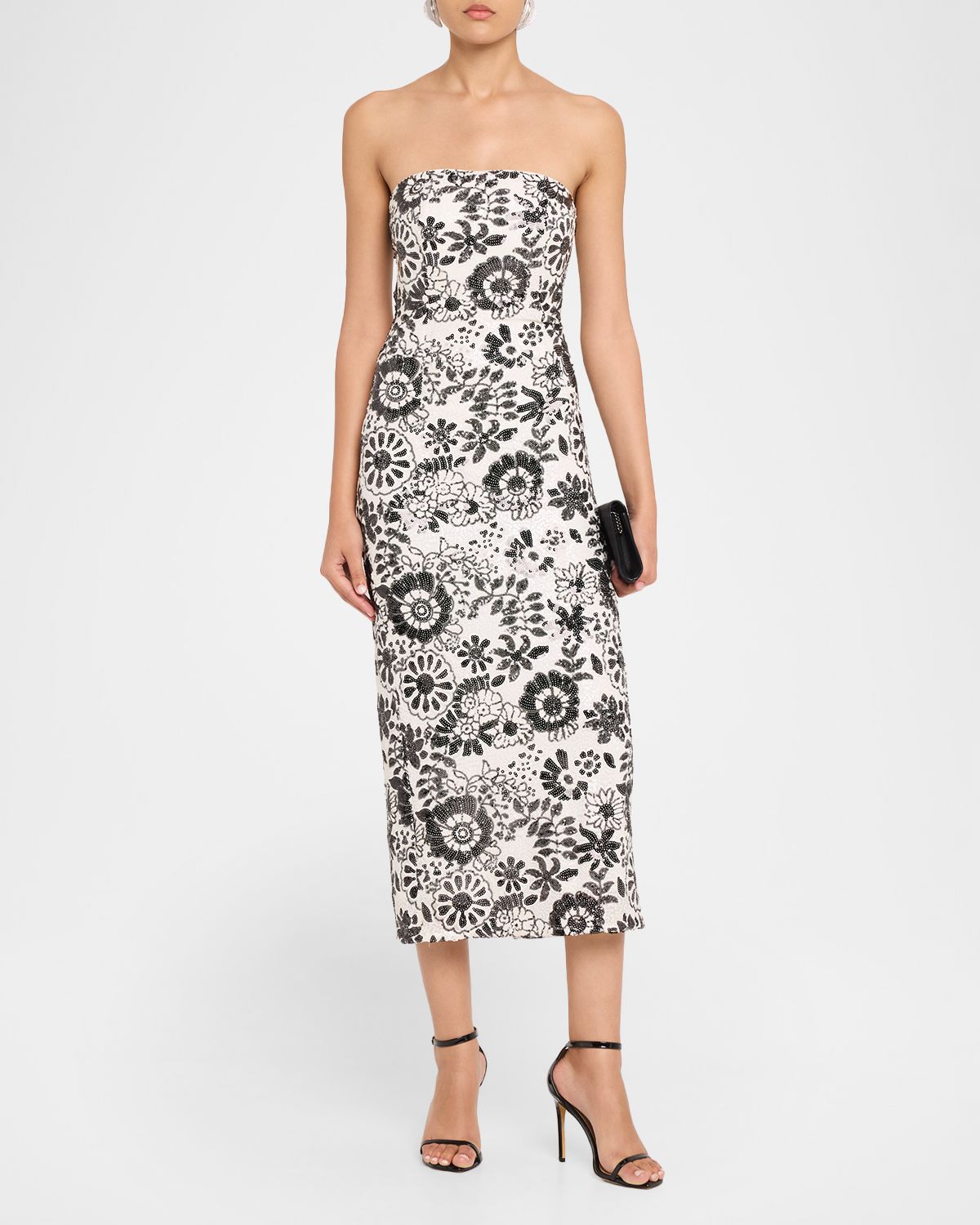 Ramy Brook Bonnie Strapless Floral Sequin Column Midi Dress