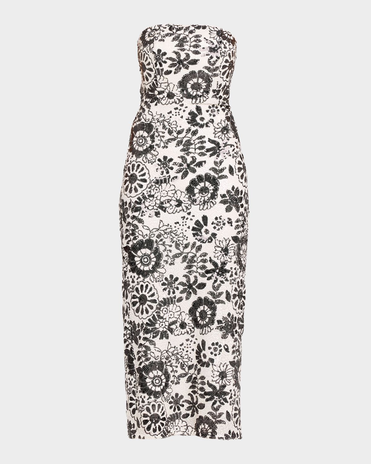 Ramy Brook Bonnie Strapless Floral Sequin Column Midi Dress