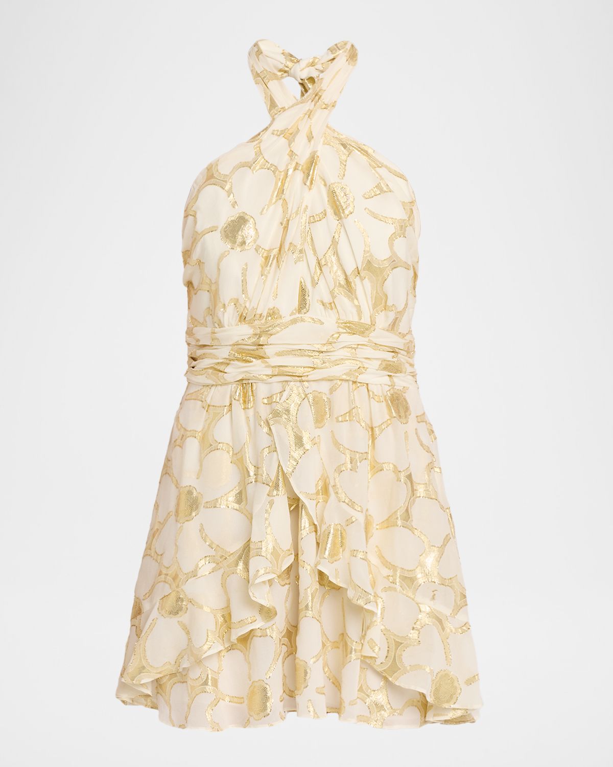 Ramy Brook Reuben Metallic Floral Halter Mini Dress