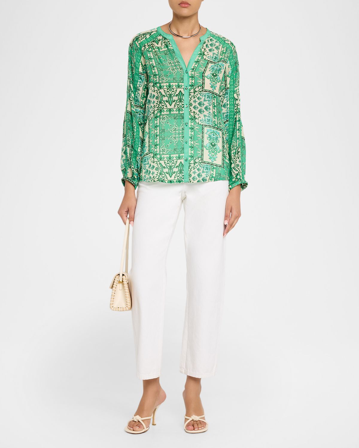 Johnny Was Ellen Patchwork Silk Button-Up Shirt
