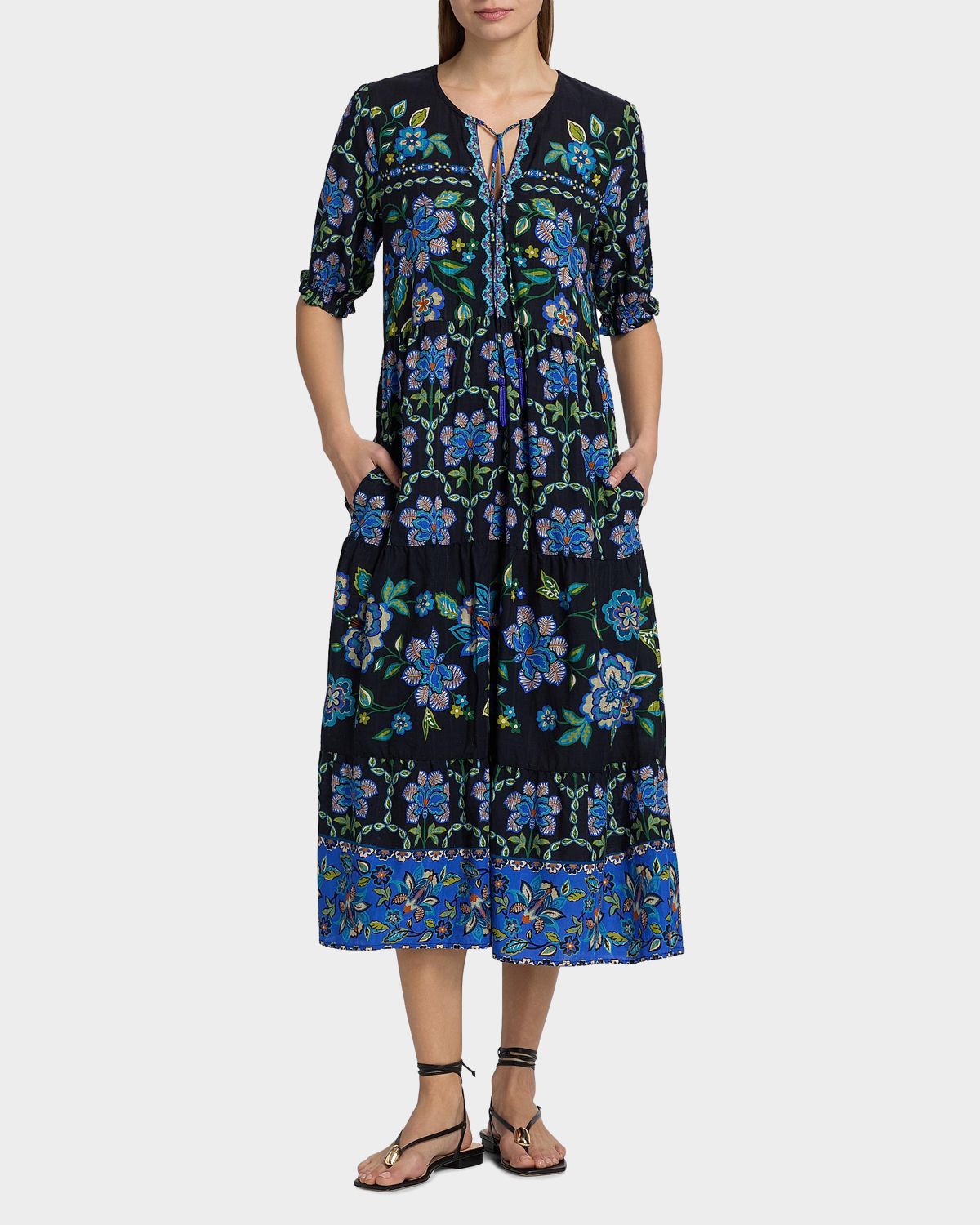 Johnny Was Tiered Floral-Print Midi Dress | Thumbnail 7