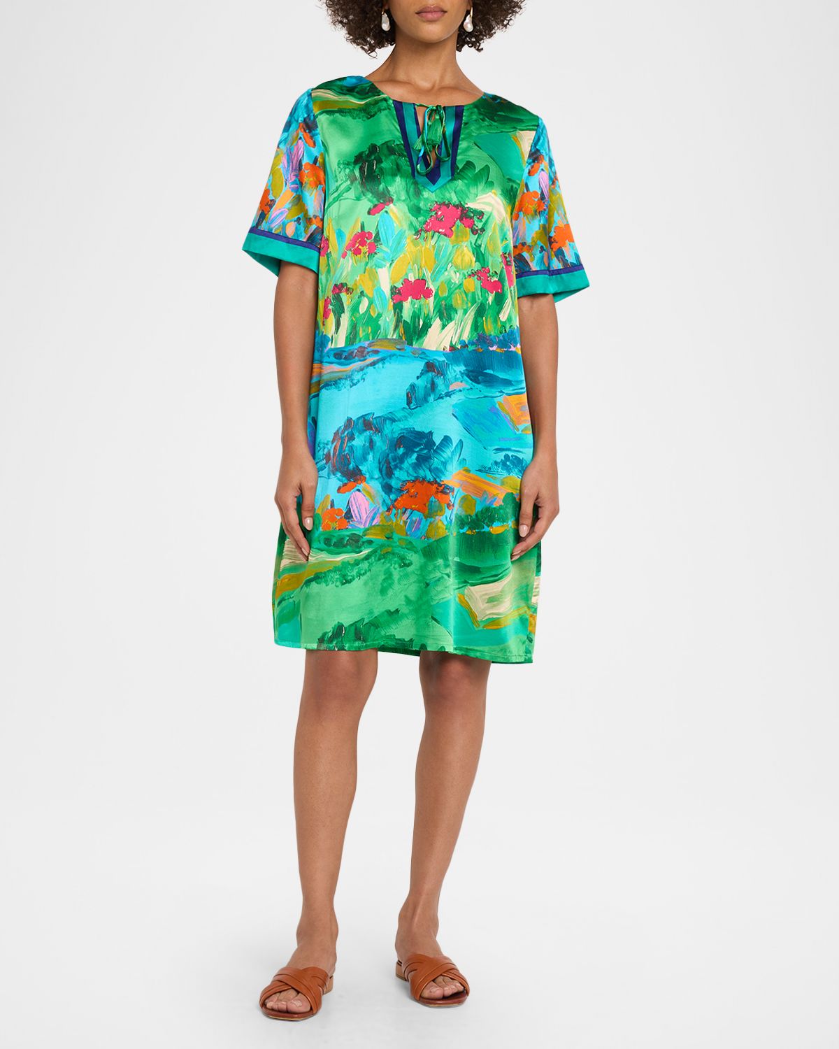 Johnny Was Roseum Printed Silk Short-Sleeve Shift Dress