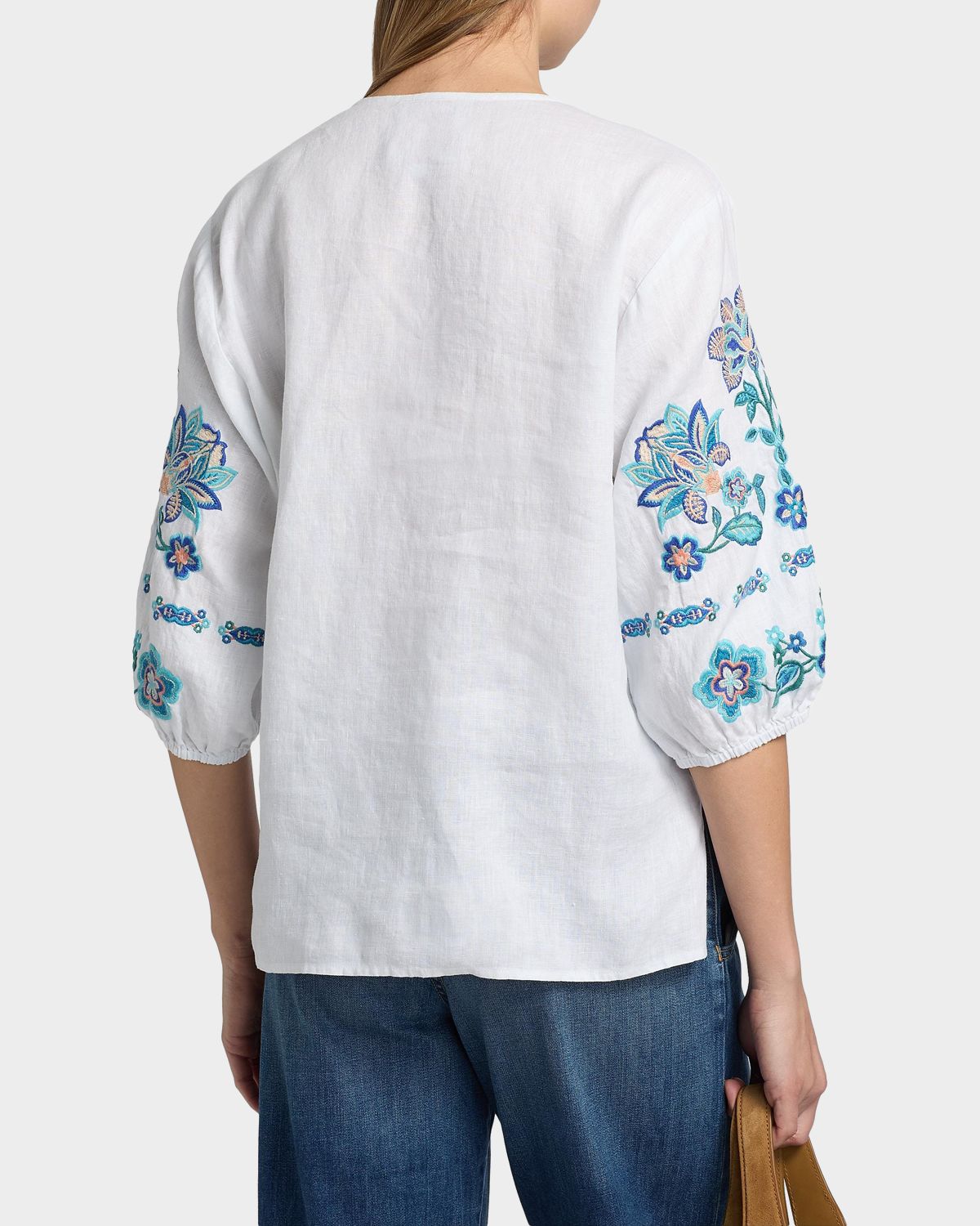 Johnny Was Floral-Embroidered Linen Blouse | Thumbnail 3 Johnny Was Floral-Embroidered Linen Blouse | Thumbnail 3