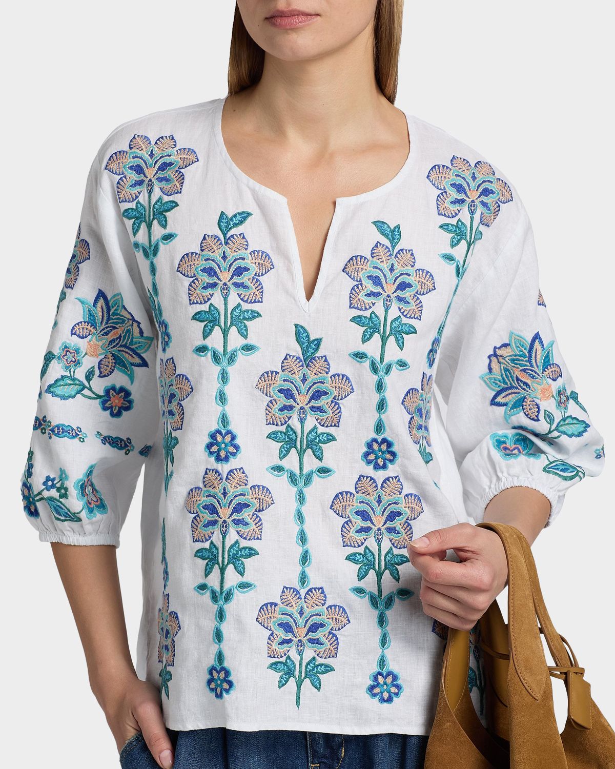 Johnny Was Floral-Embroidered Linen Blouse | Thumbnail 5 Johnny Was Floral-Embroidered Linen Blouse | Thumbnail 5