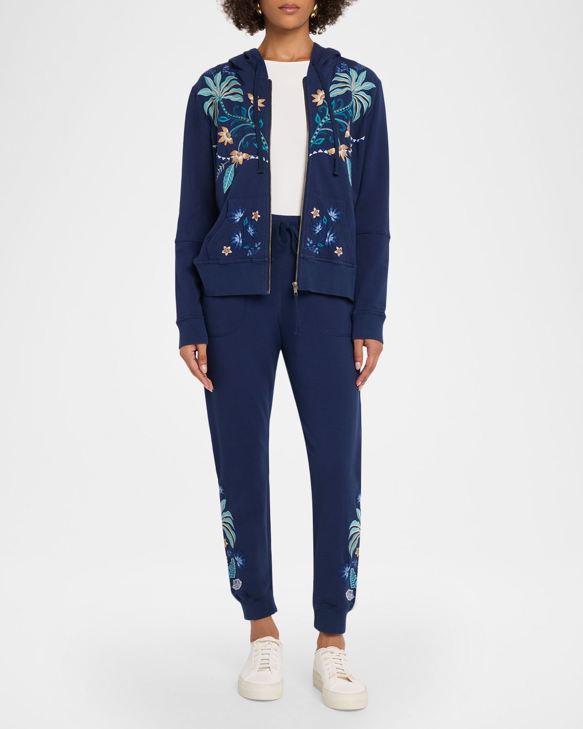 Johnny Was Floral Embroidered French Terry Ankle Joggers