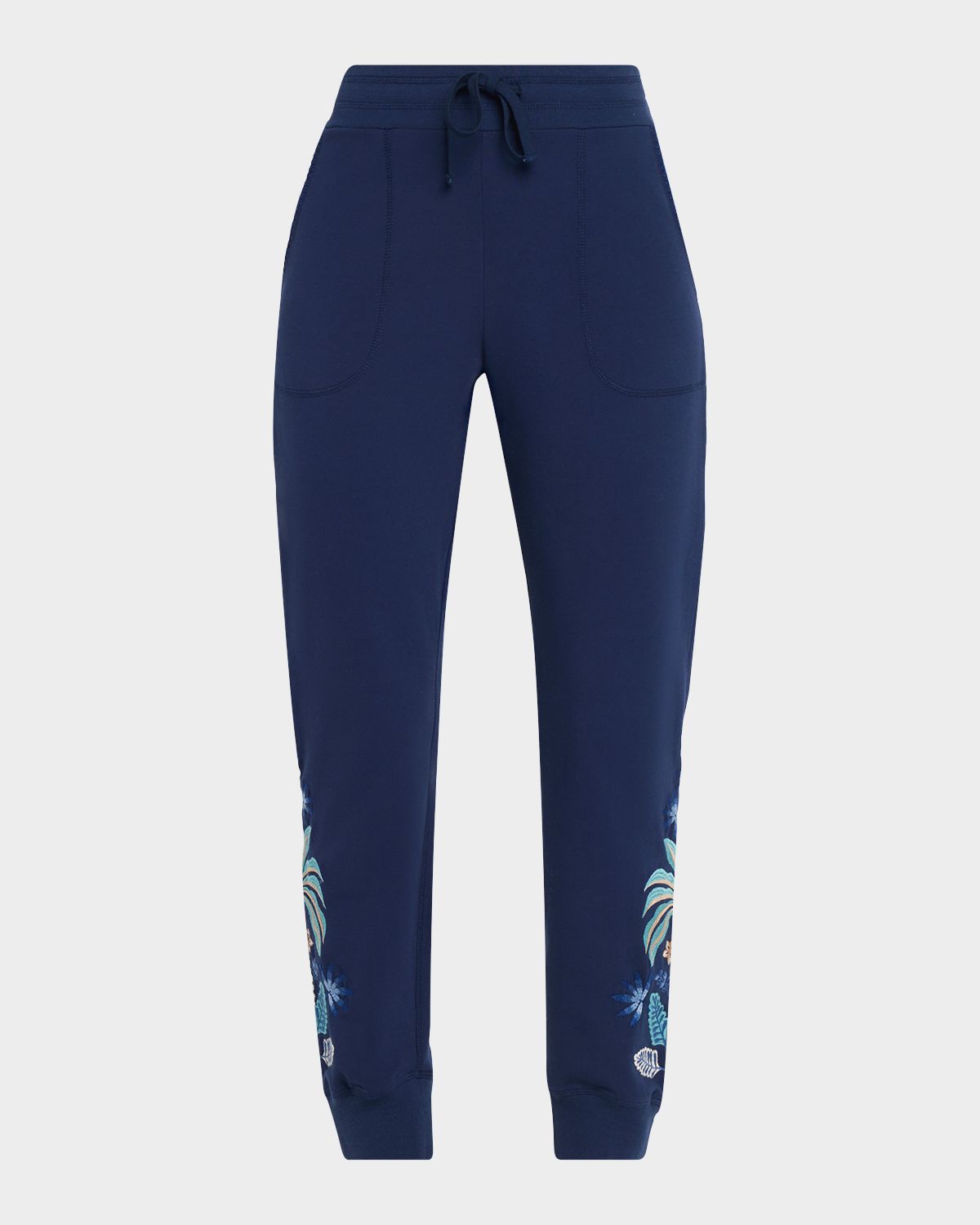Johnny Was Floral Embroidered French Terry Ankle Joggers