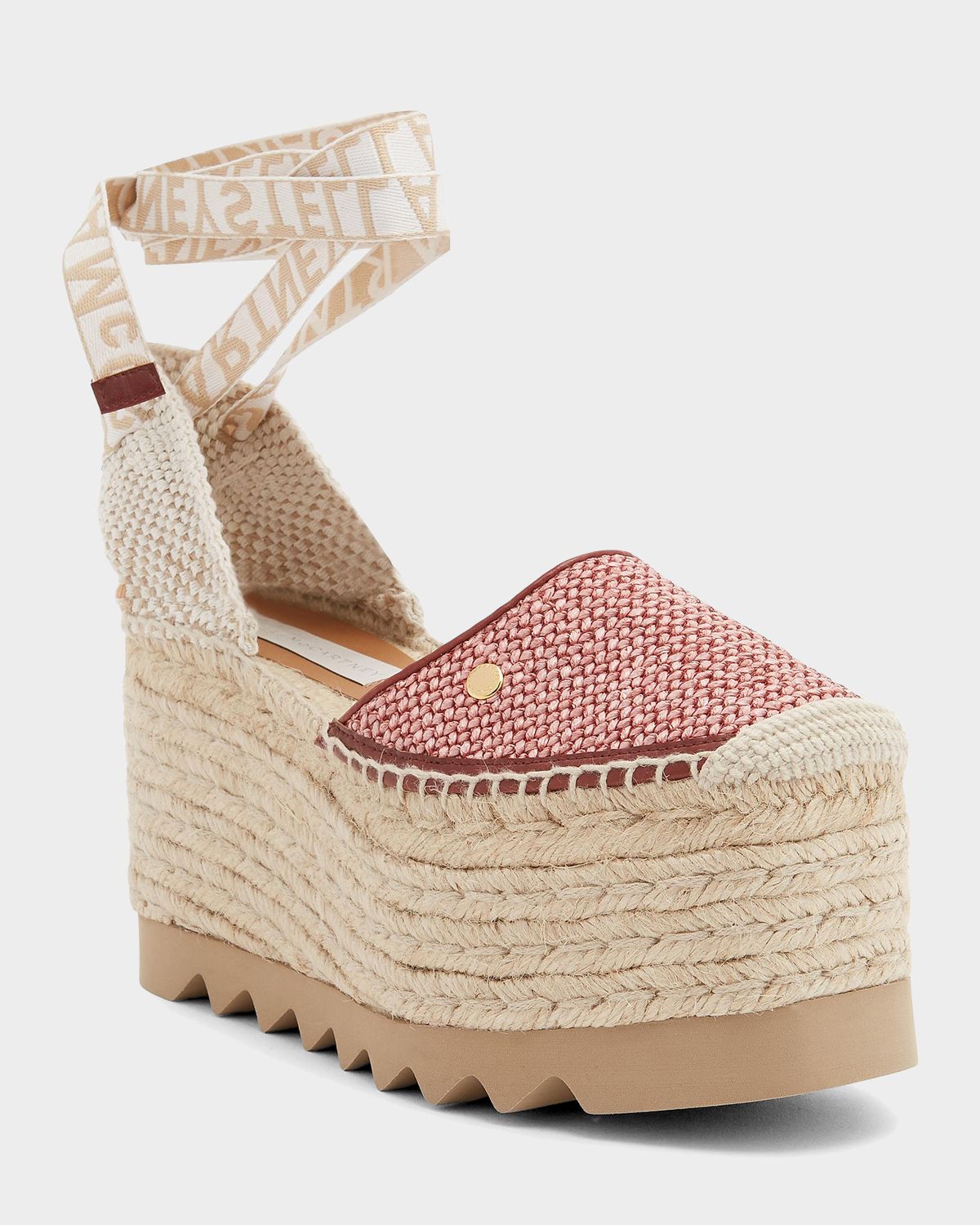 Stella McCartney 80mm Gaia Raffia Ankle-Tie Platform Espadrilles
