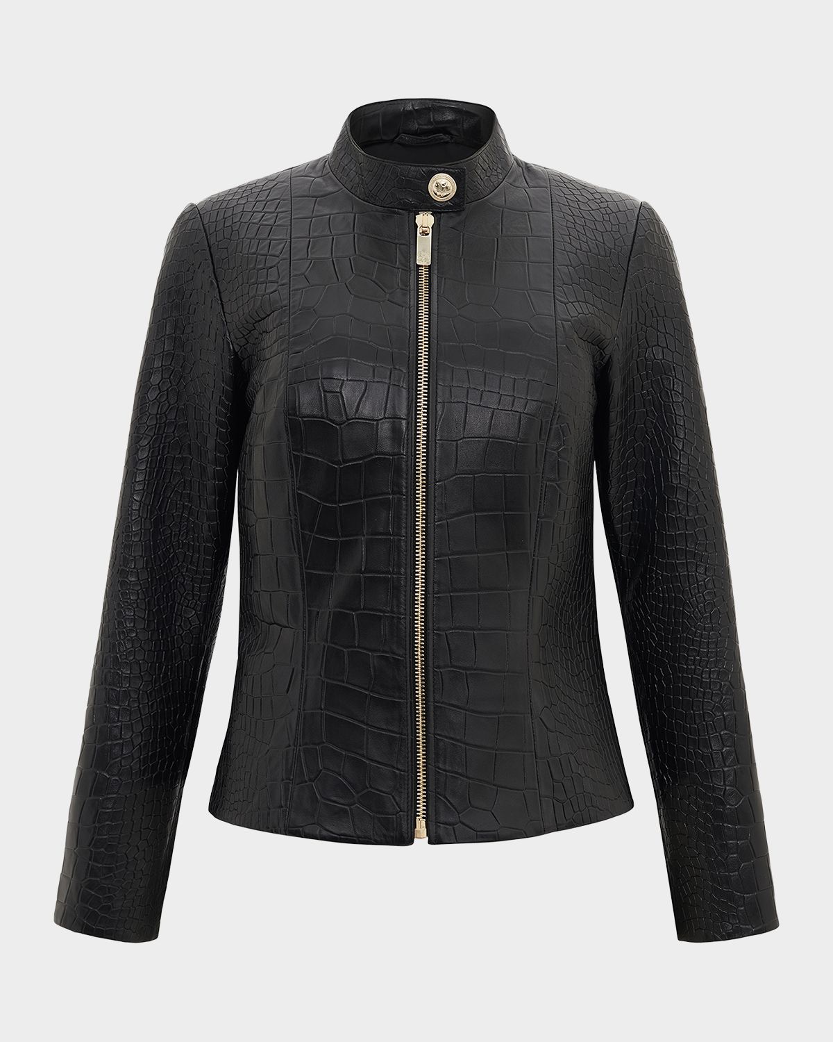 Gorski Select Leather Croc-Embossed Zip Jacket