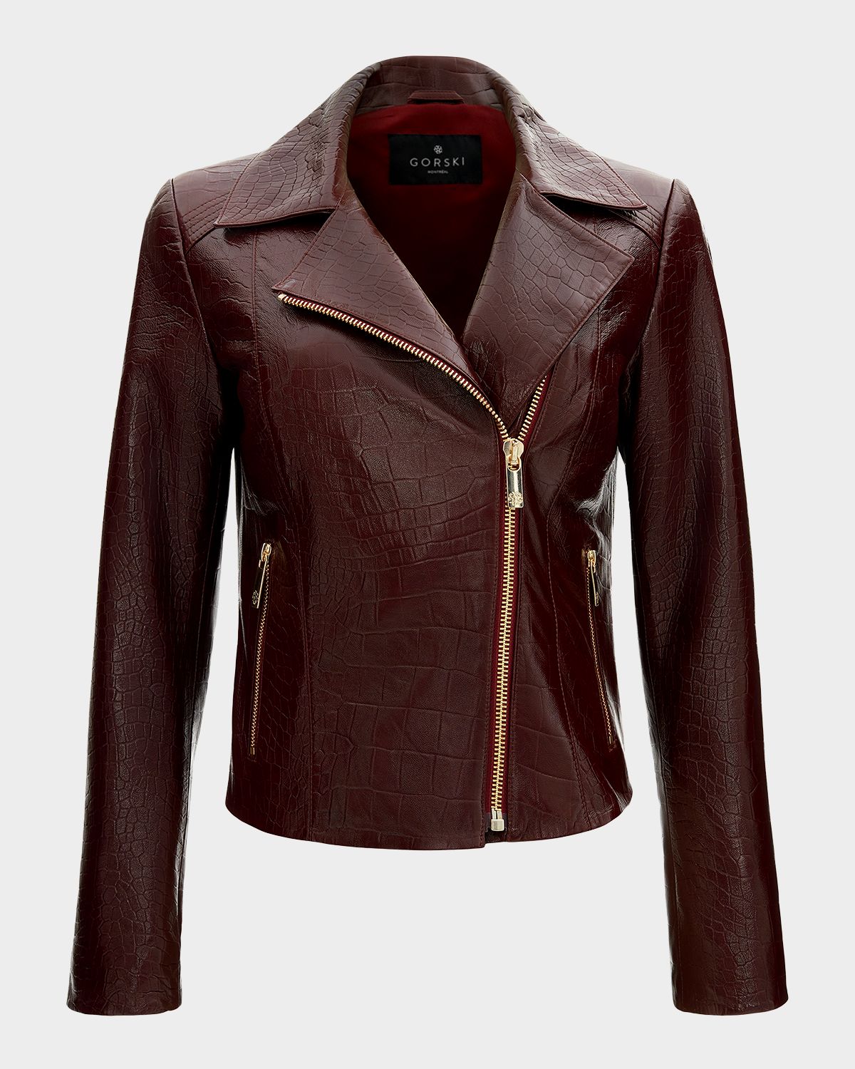 Gorski Select Leather Croco-Embossed Moto Jacket