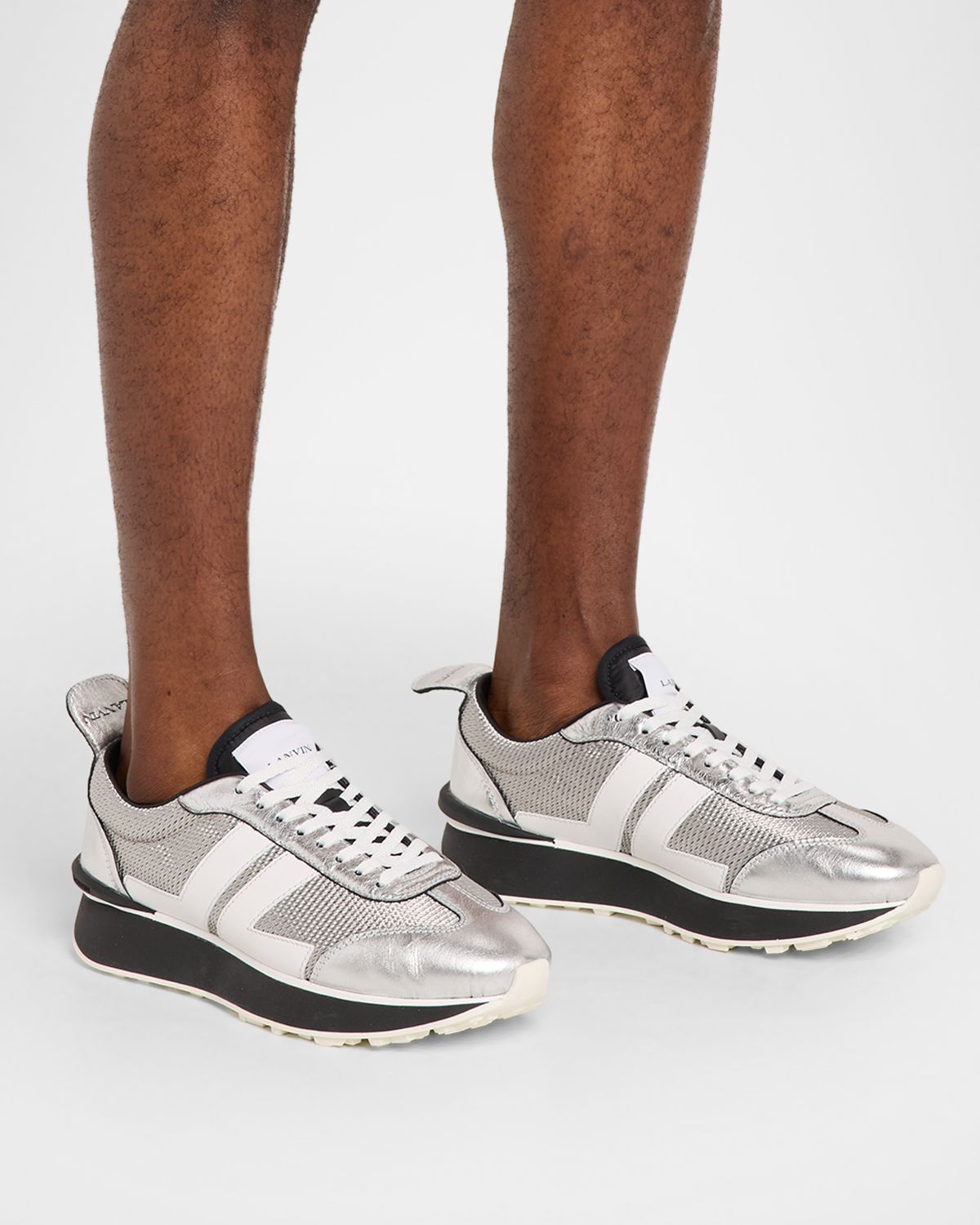 Lanvin Men 's Bumpr Mesh and Metallic Leather Sneakers | Thumbnail 6