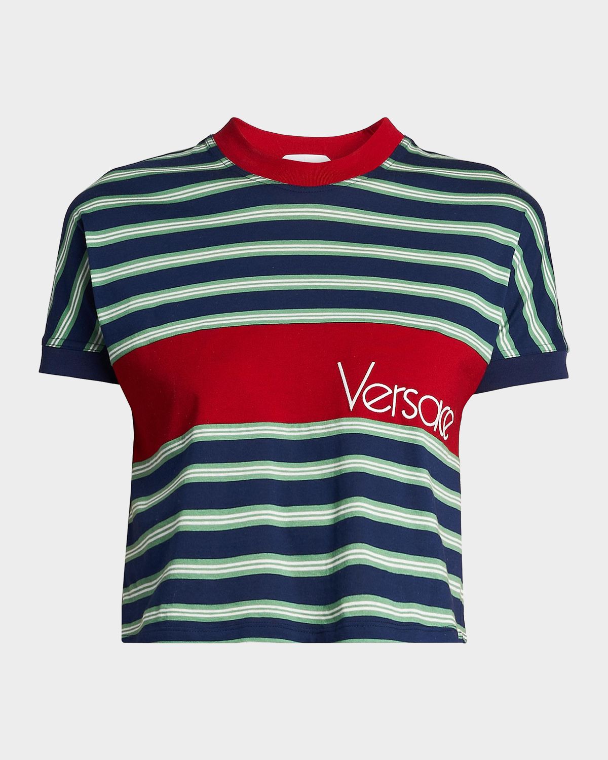 Versace La Vacanza Vintage Logo Striped Cotton T-Shirt | Thumbnail 7 Versace La Vacanza Vintage Logo Striped Cotton T-Shirt | Thumbnail 7