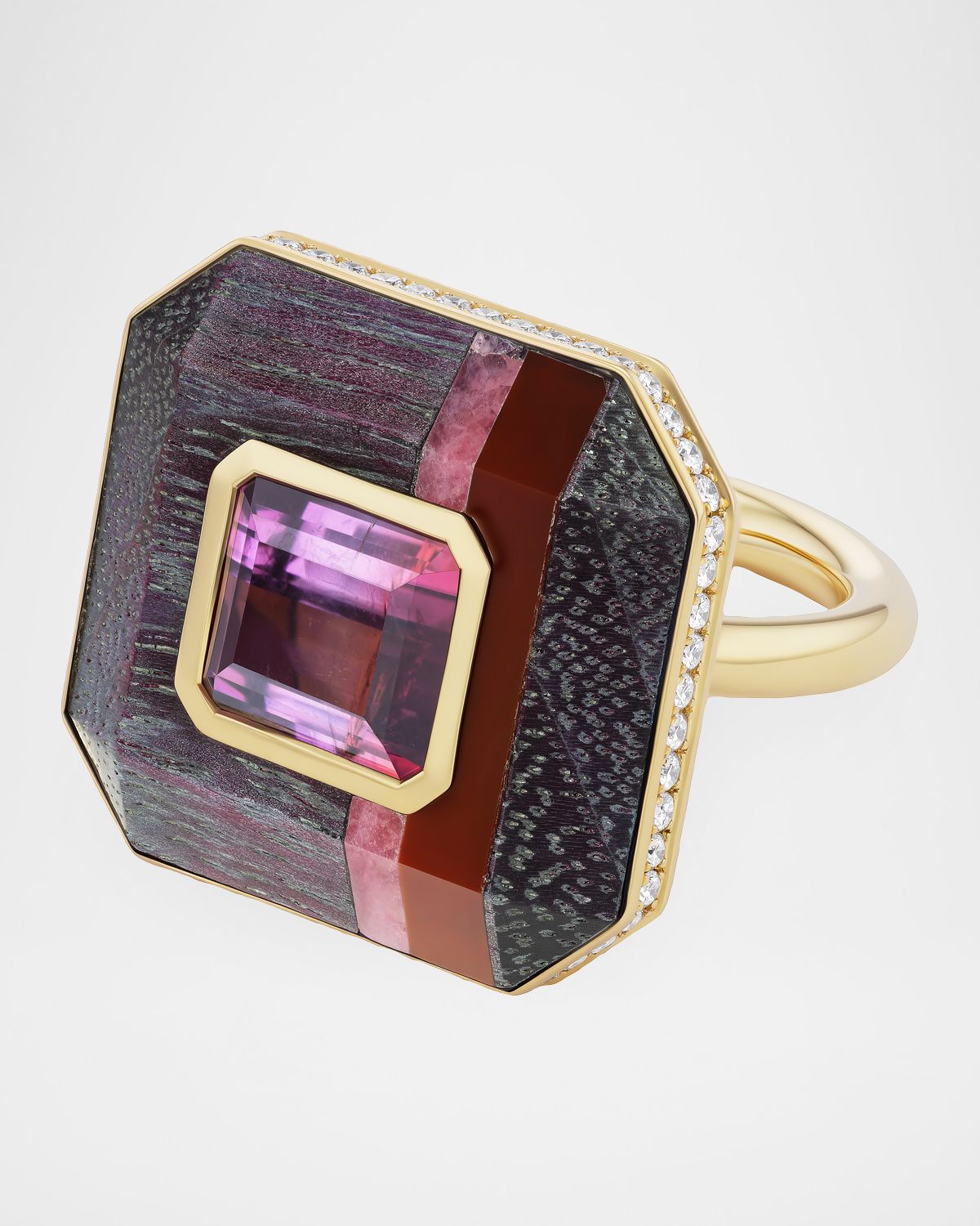 Emily P. Wheeler Balance Ring with Diamonds, Tourmaline, and Wood