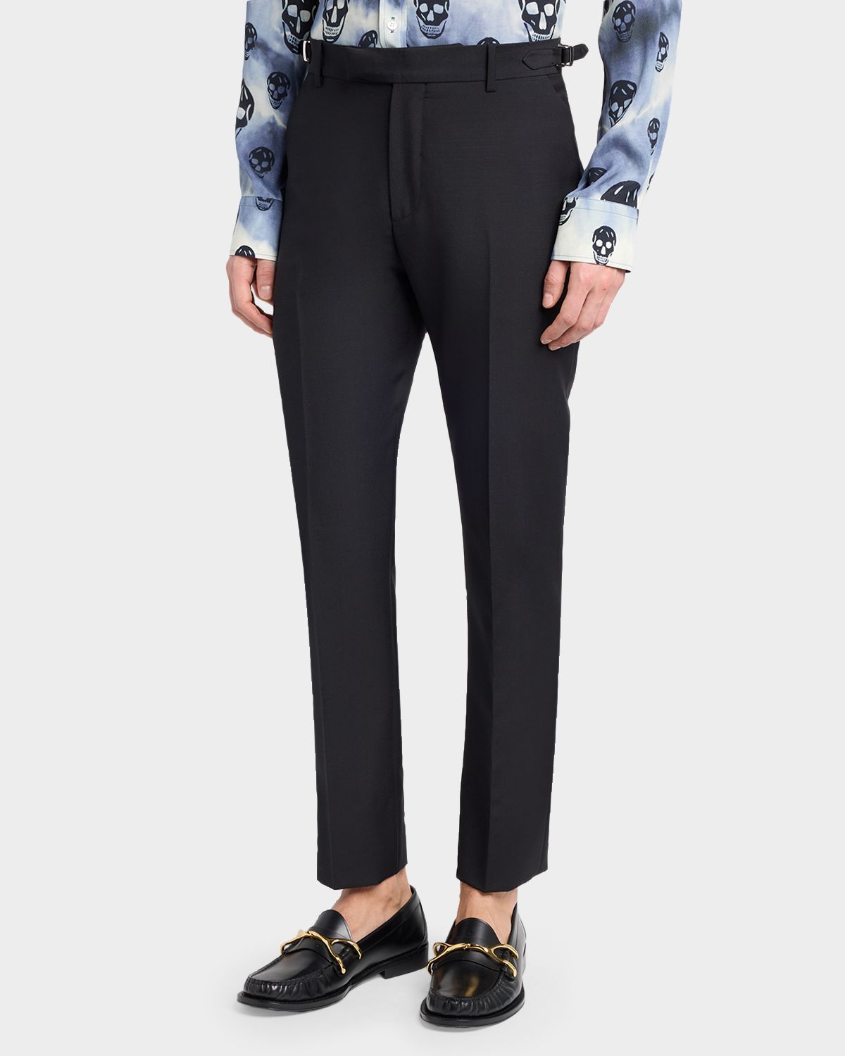 McQueen Men 's Waist-Tab Straight Fit Flat-Front Trousers | Thumbnail 3 McQueen Men 's Waist-Tab Straight Fit Flat-Front Trousers | Thumbnail 3