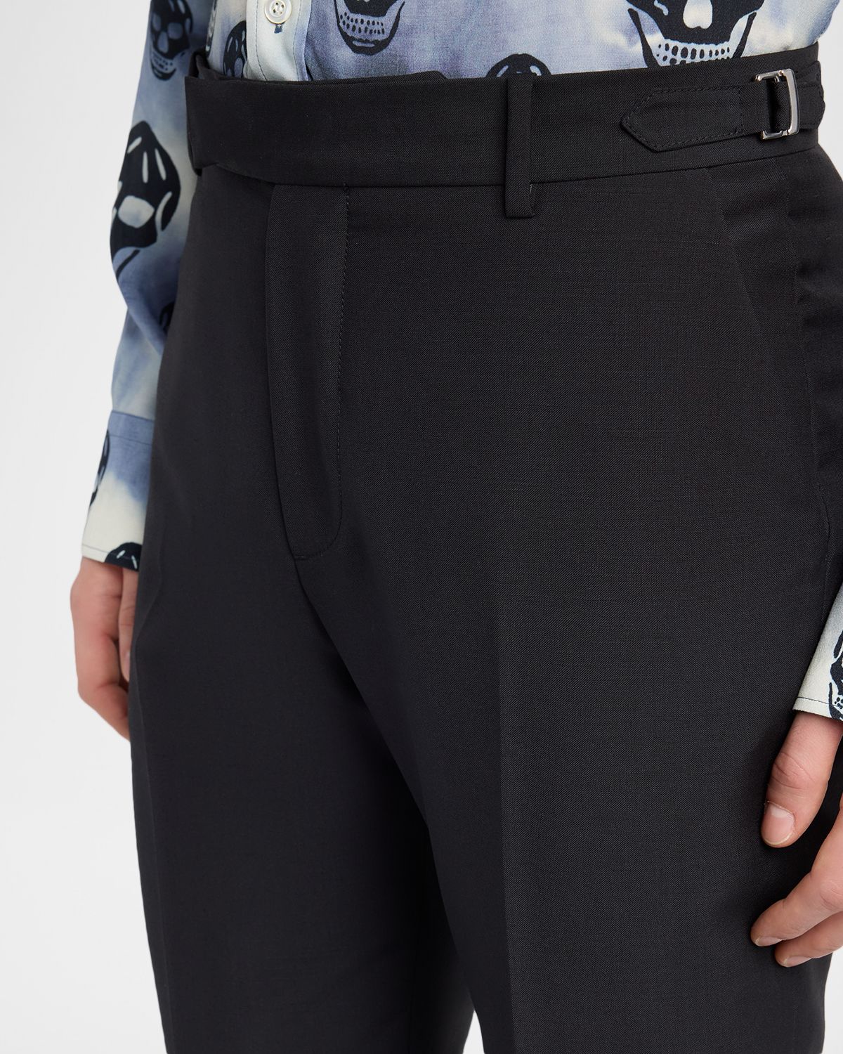 McQueen Men 's Waist-Tab Straight Fit Flat-Front Trousers | Thumbnail 4 McQueen Men 's Waist-Tab Straight Fit Flat-Front Trousers | Thumbnail 4