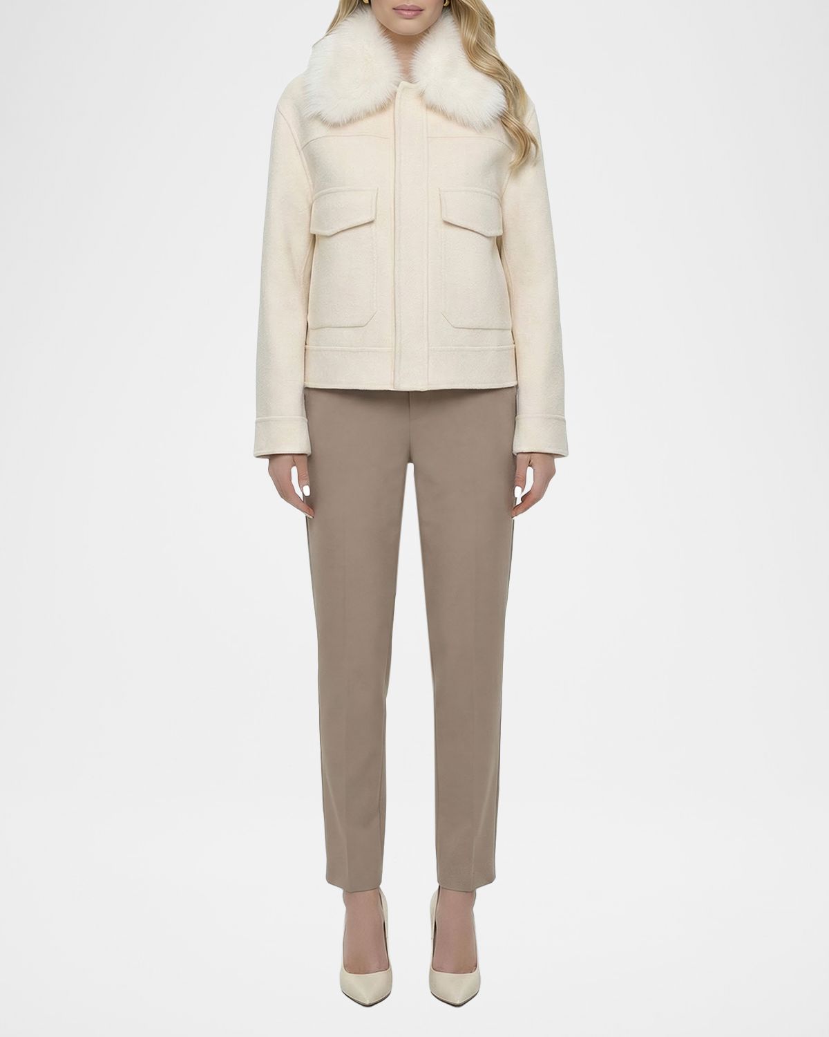 Gorski Cashmere And Wool Jacket With Detachable Goat Shearling Collar