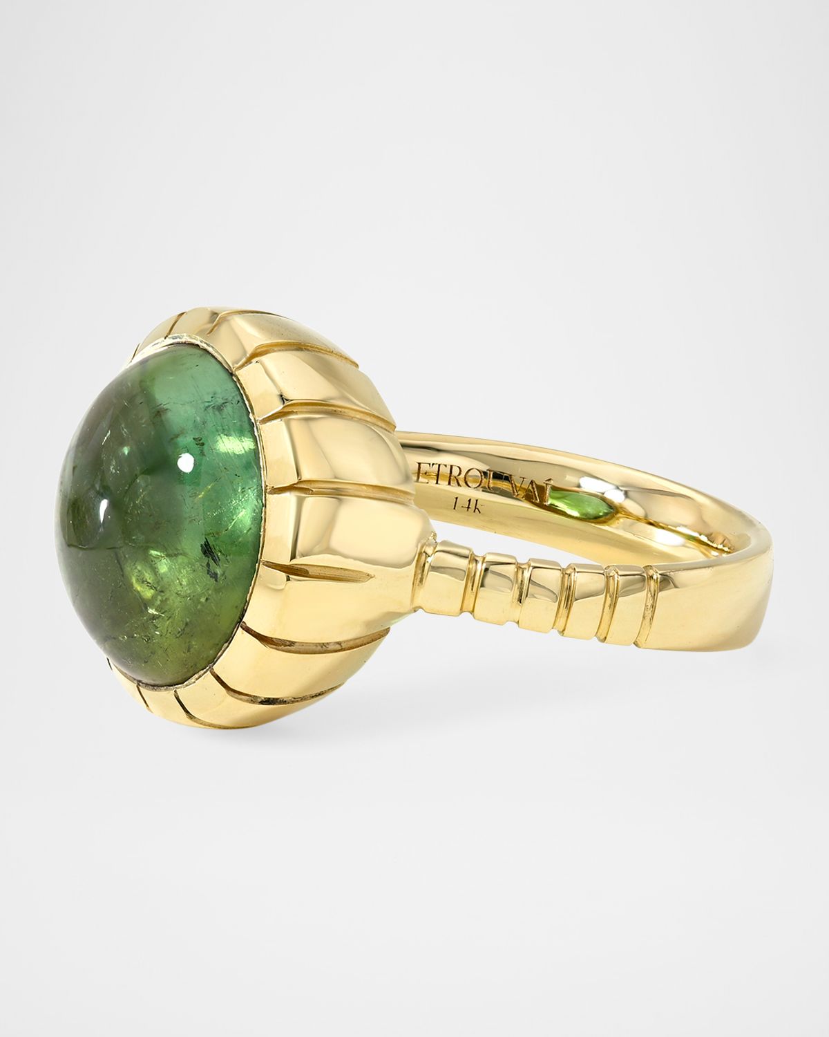 Retrouvai Round Cabochon Green Tourmaline Heirloom Bezel Ring