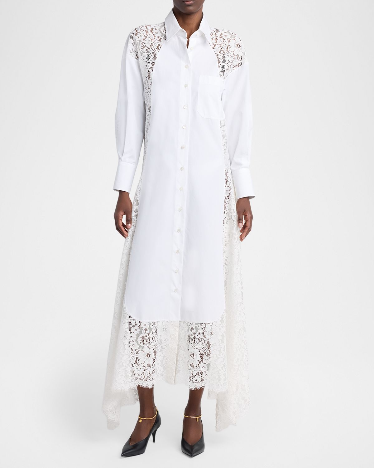 Stella McCartney Lace-Paneled Poplin Midi Shirtdress | Thumbnail 5 Stella McCartney Lace-Paneled Poplin Midi Shirtdress | Thumbnail 5