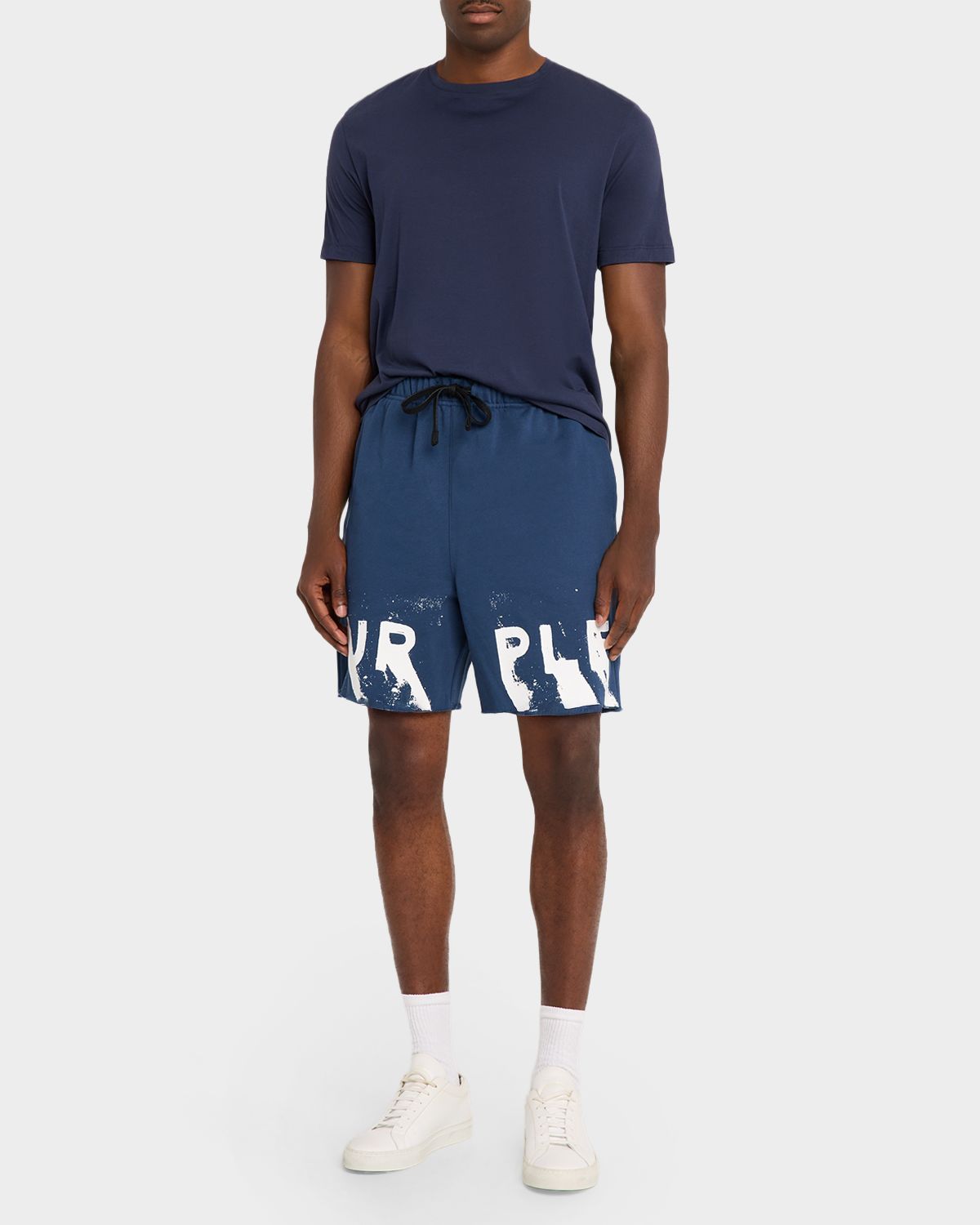 PURPLE Men 's Cotton Fleece Smudge-Logo Shorts | Thumbnail 2 PURPLE Men 's Cotton Fleece Smudge-Logo Shorts | Thumbnail 2