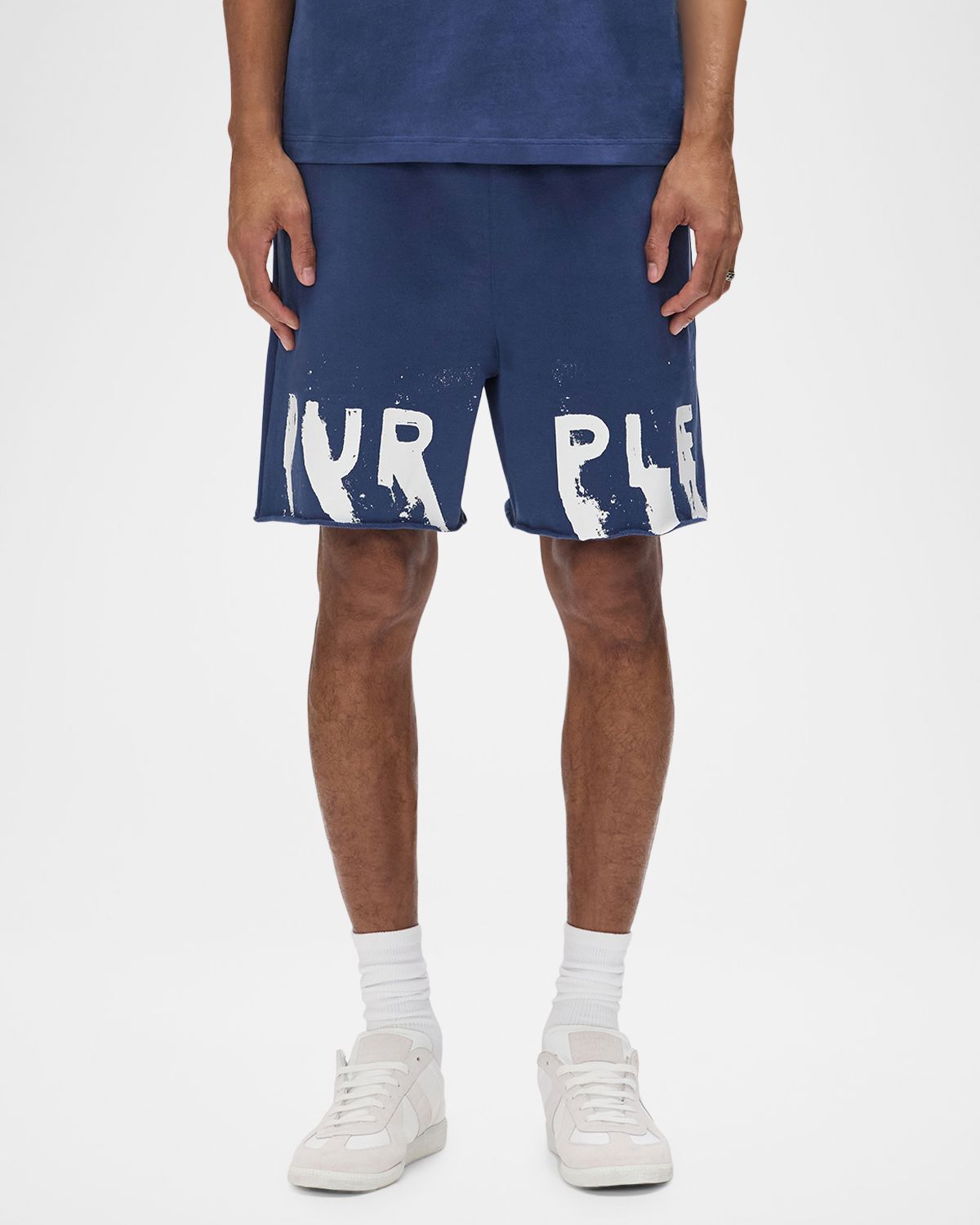 PURPLE Men 's Cotton Fleece Smudge-Logo Shorts | Thumbnail 4 PURPLE Men 's Cotton Fleece Smudge-Logo Shorts | Thumbnail 4