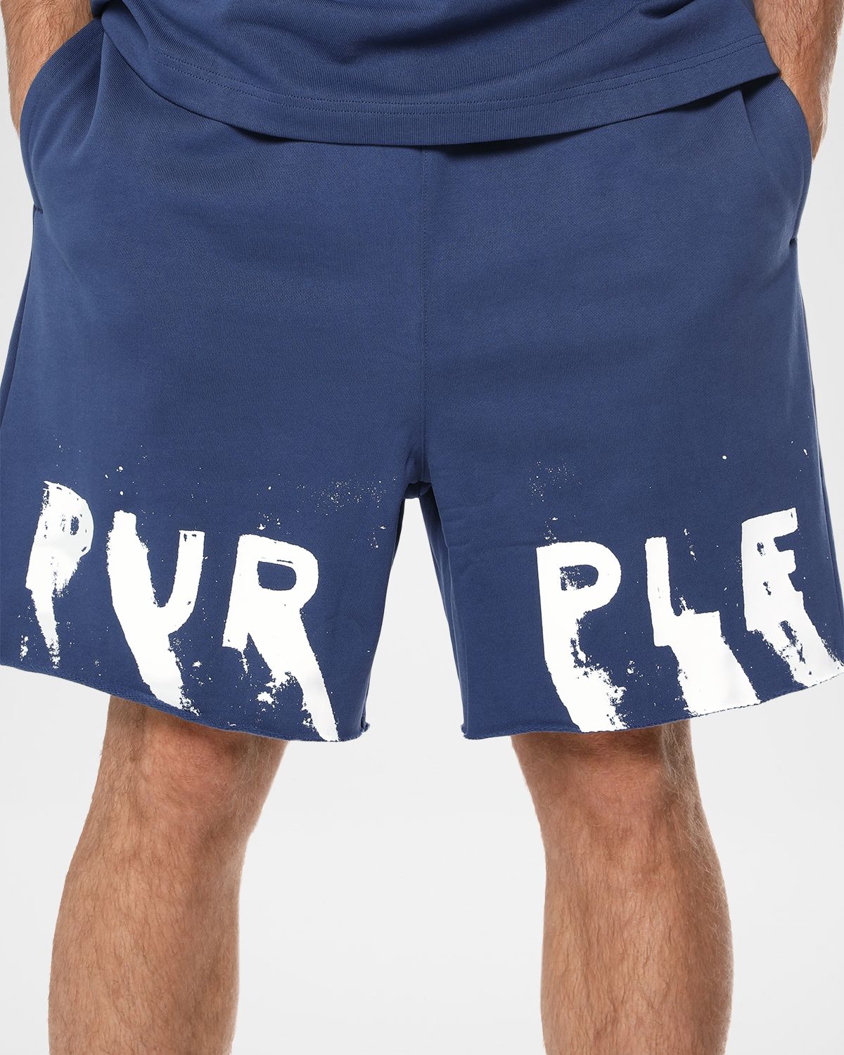 PURPLE Men 's Cotton Fleece Smudge-Logo Shorts | Thumbnail 5 PURPLE Men 's Cotton Fleece Smudge-Logo Shorts | Thumbnail 5