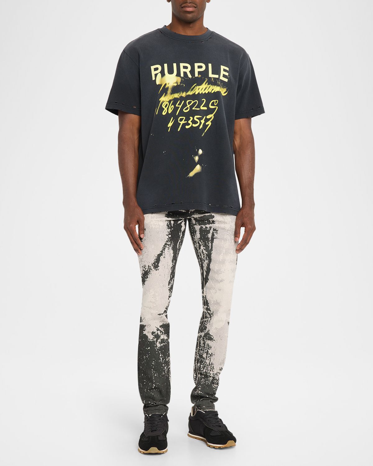 PURPLE Men 's ogo Abstract-Print Distressed Cotton T-Shirt | Thumbnail 5