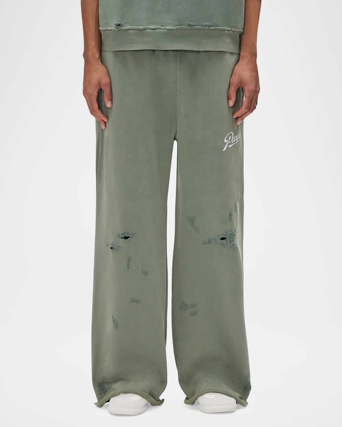 PURPLE Men 's Distressed Cotton Flared Logo Sweatpants | Thumbnail 4