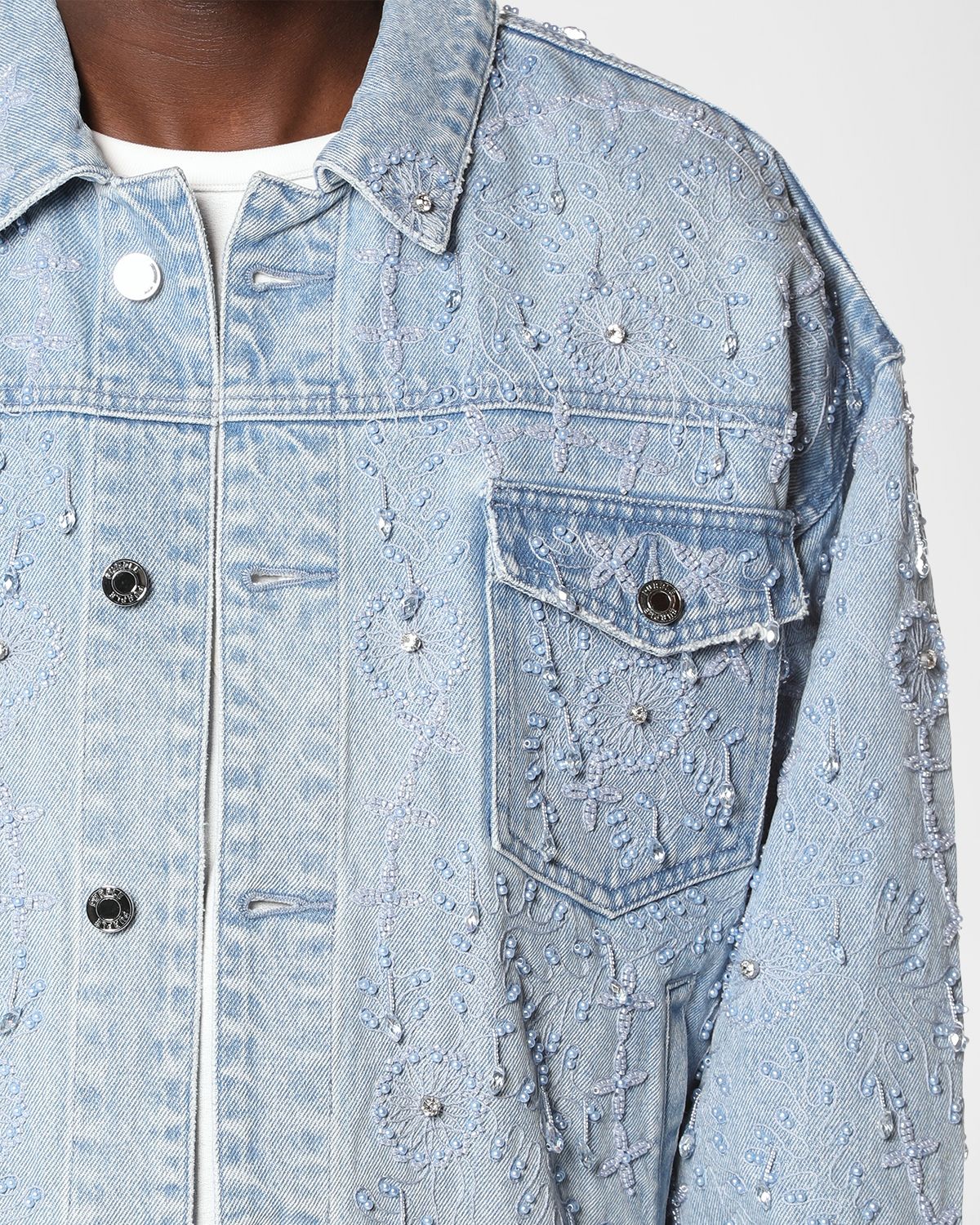 PURPLE Men 's Beaded Denim Trucker Jacket | Thumbnail 4 PURPLE Men 's Beaded Denim Trucker Jacket | Thumbnail 4