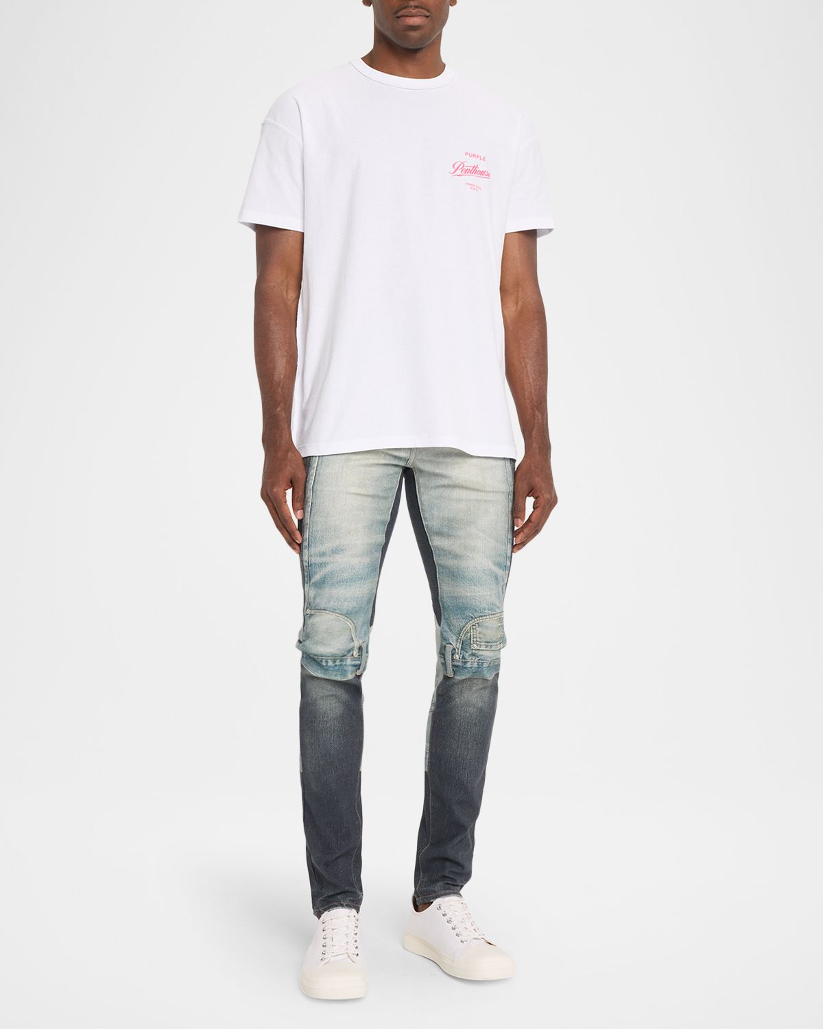 PURPLE Men 's Upside Down Patchwork Skinny Jeans | Thumbnail 5 PURPLE Men 's Upside Down Patchwork Skinny Jeans | Thumbnail 5