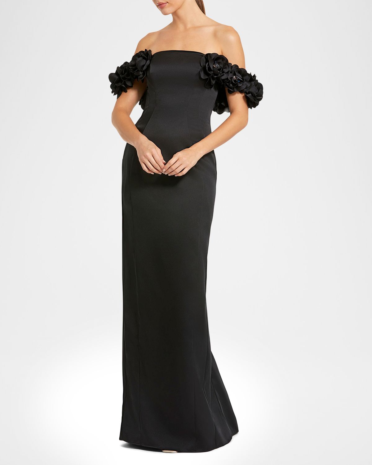 Mac Duggal Off-Shoulder Floral Applique Column Gown - Women's Clothing