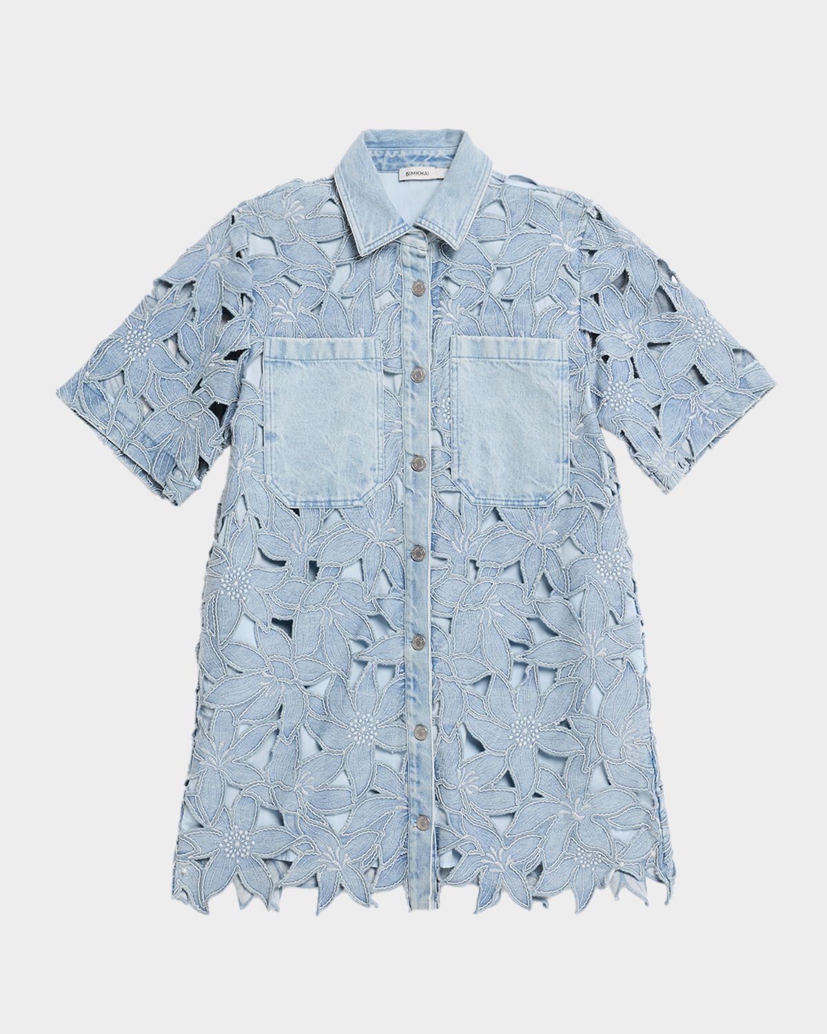 SIMKHAI Calyn Embroidered Denim Mini Dress