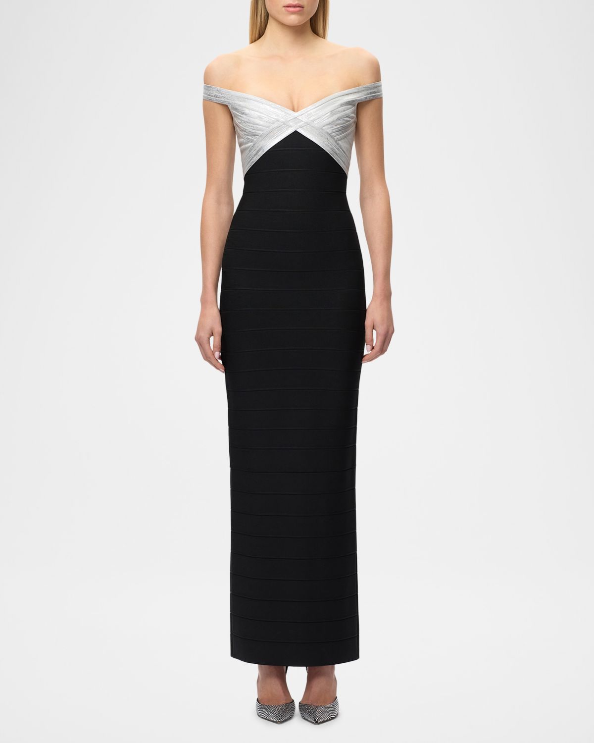 Herve Leger The Metallic Bandage Maxi Dress