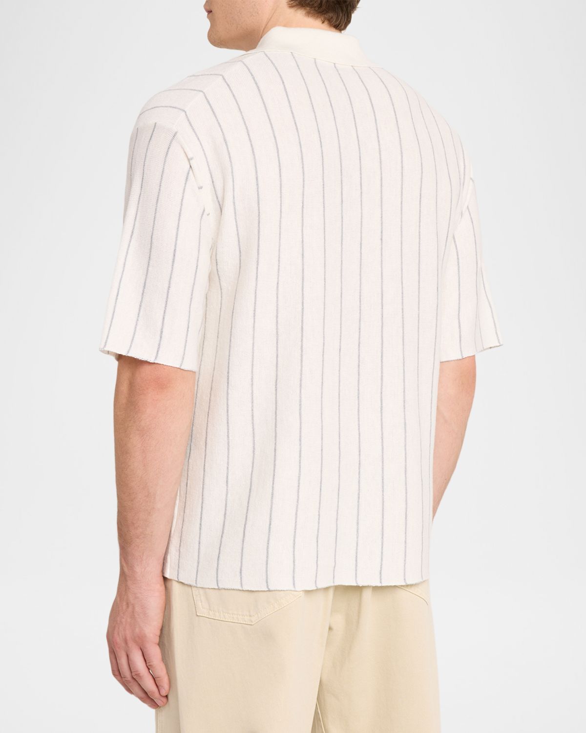 Helmut Lang Men 's Linen and Cotton Stripe Johnny Collar Polo Shirt | Thumbnail 3 Helmut Lang Men 's Linen and Cotton Stripe Johnny Collar Polo Shirt | Thumbnail 3