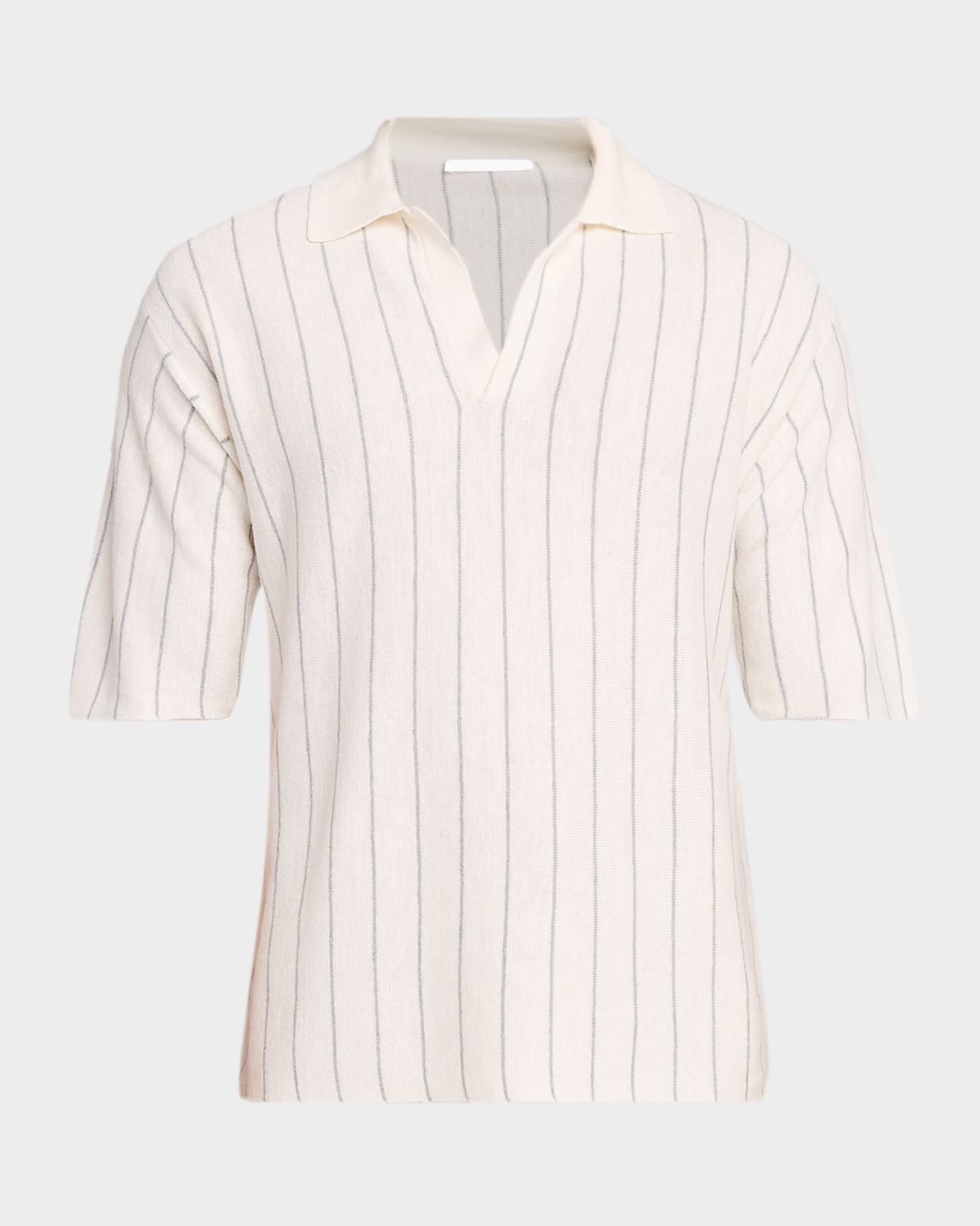 Helmut Lang Men 's Linen and Cotton Stripe Johnny Collar Polo Shirt