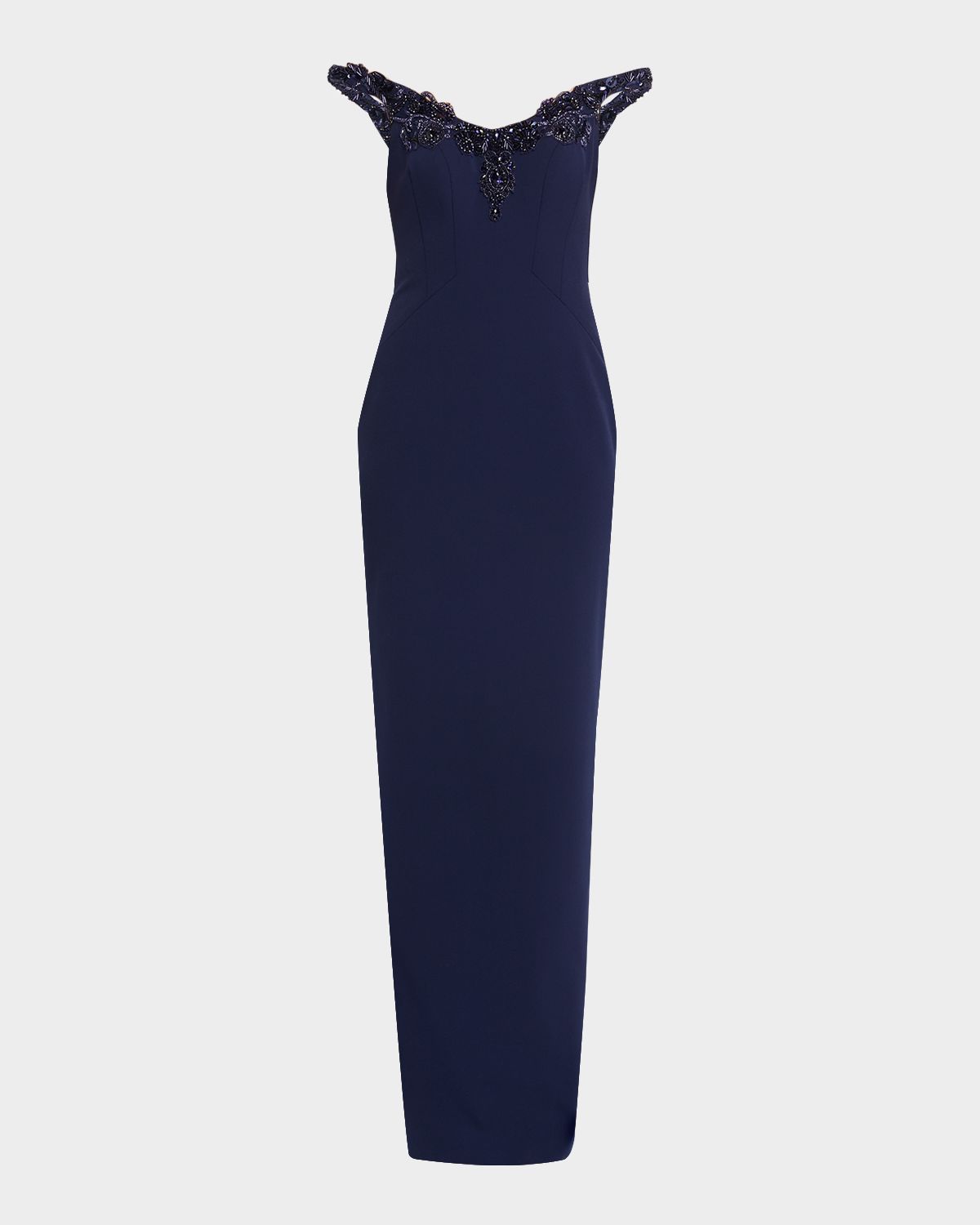 Pamella Roland Embroidered Sleeveless Crepe Column Gown | Thumbnail 6 Pamella Roland Embroidered Sleeveless Crepe Column Gown | Thumbnail 6