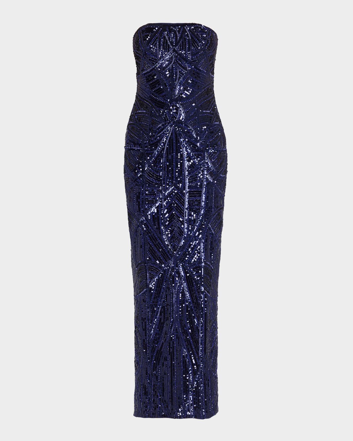 Pamella Roland Strapless Beaded Tulle Column Gown