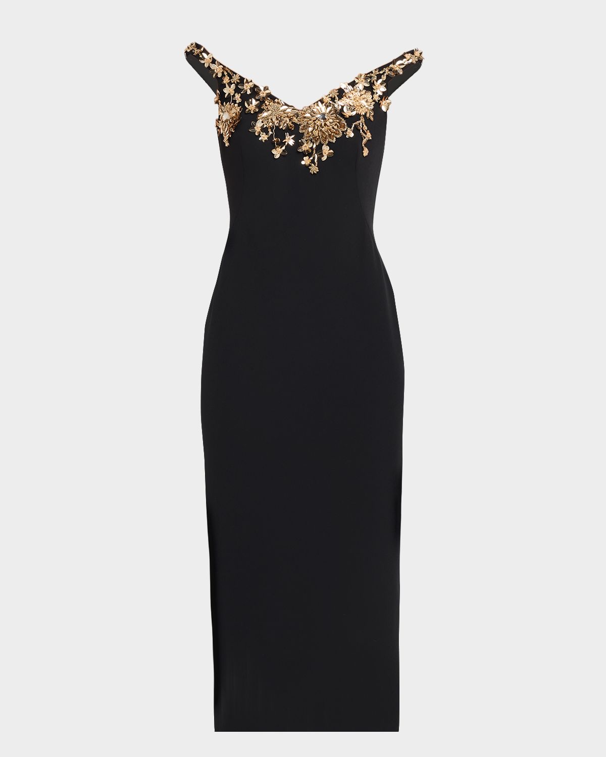 Pamella Roland Floral Embroidered Crepe Off-The-Shoulder Midi Dress