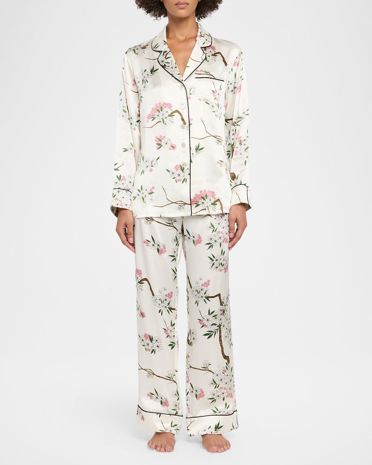 Olivia von Halle Lila Ana Blossom-Print Silk Satin Pajama Set