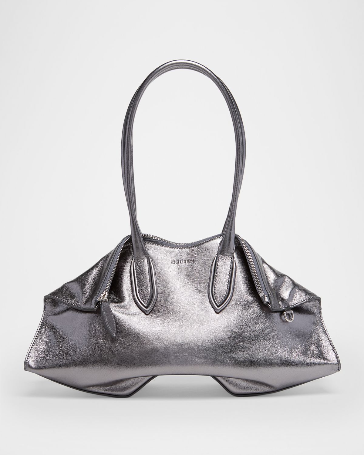 McQueen Manta Top-Handle Bag in Metallic Leather