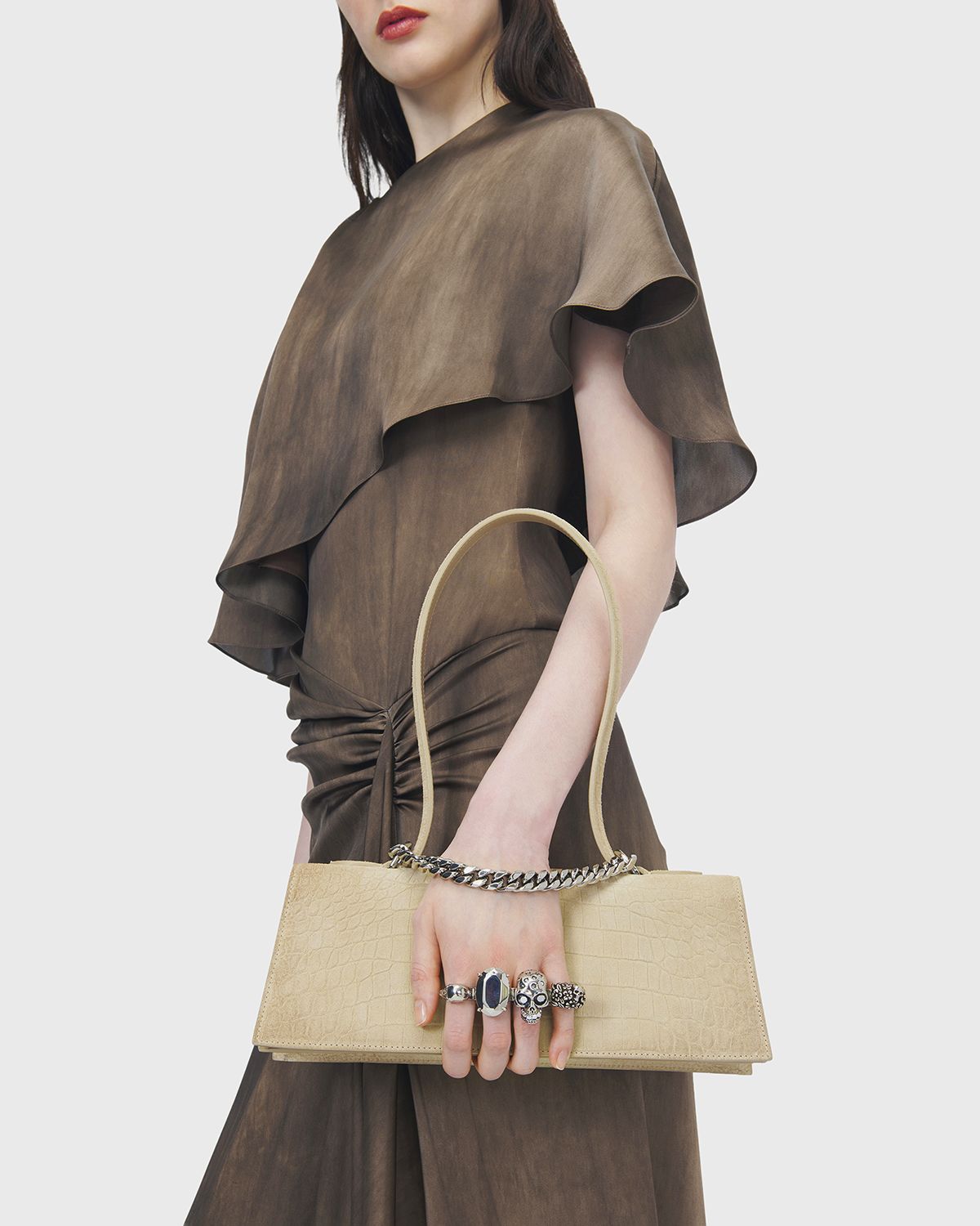 McQueen Jewelled Croc-Embossed Suede Top-Handle Bag | Thumbnail 2 McQueen Jewelled Croc-Embossed Suede Top-Handle Bag | Thumbnail 2