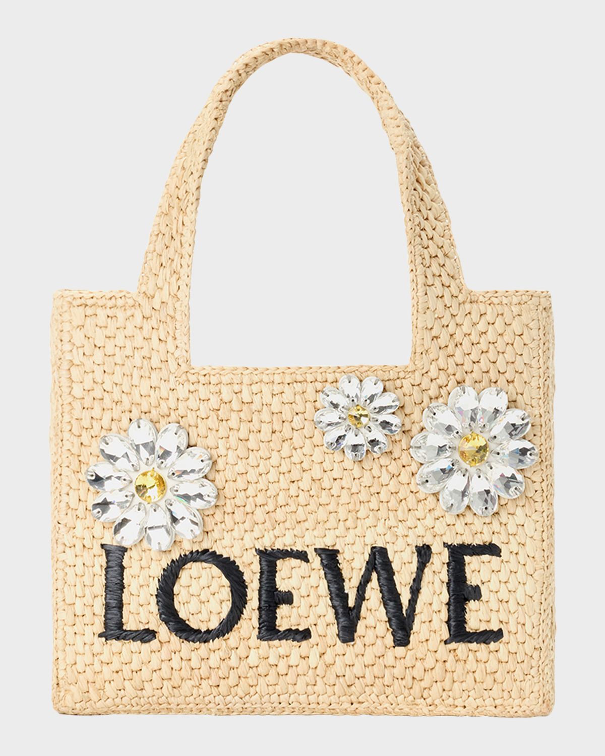 Loewe x Paula 's Ibiza Crystal Floral Applique Raffia Tote Bag