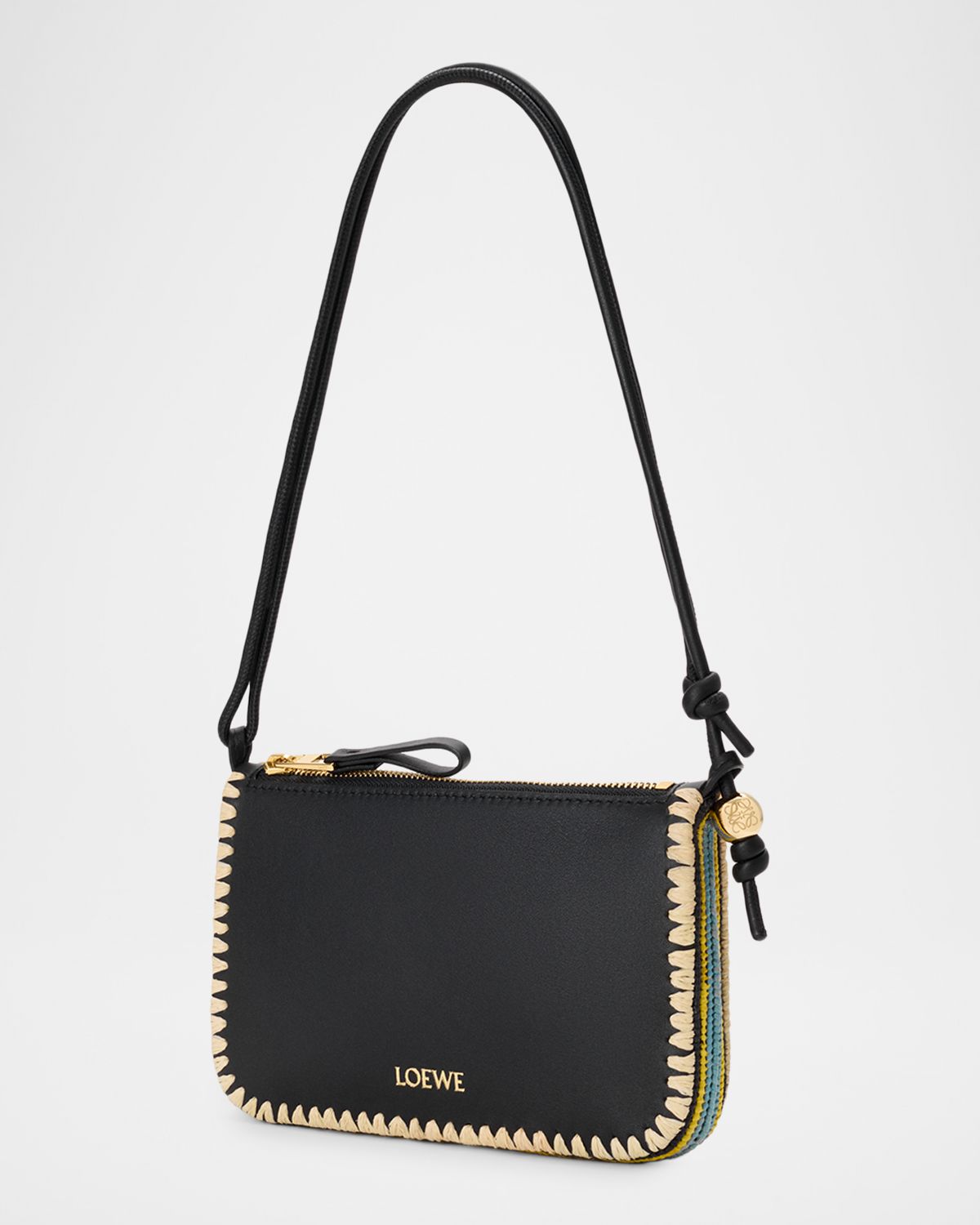 Loewe x Paula 's Ibiza Rio Leather & Striped Raffia Shoulder Bag