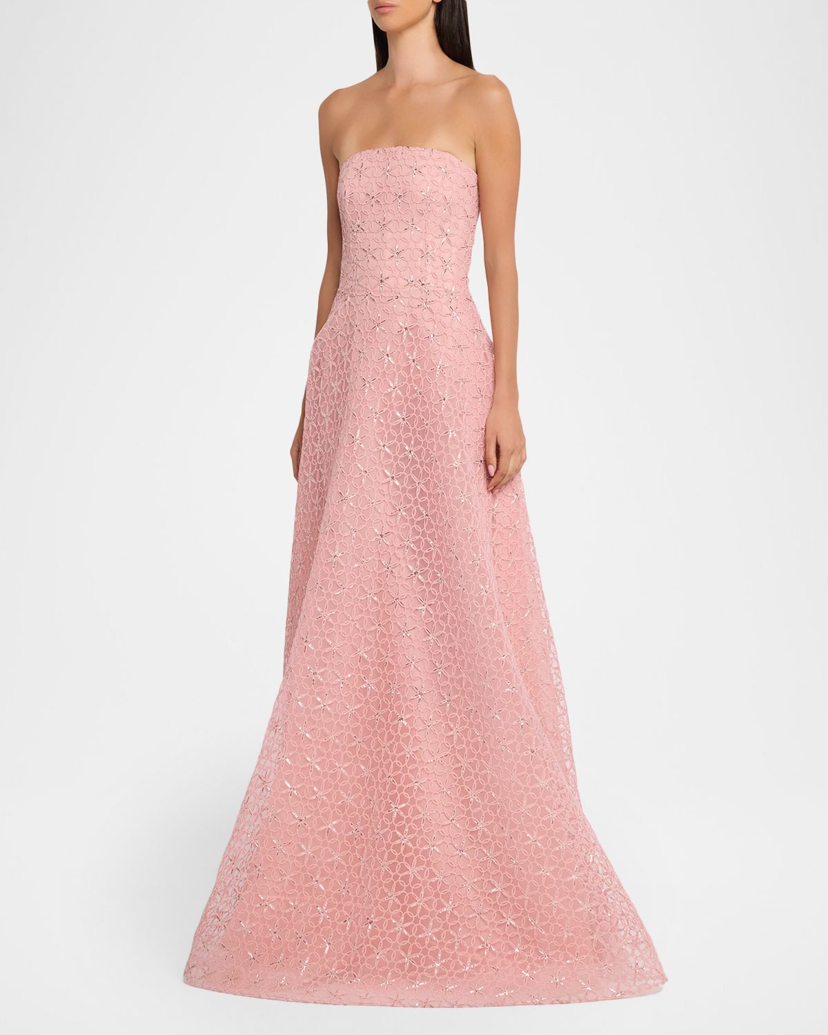 Naeem Khan Floral Cording Strapless A-Line Gown | Thumbnail 4