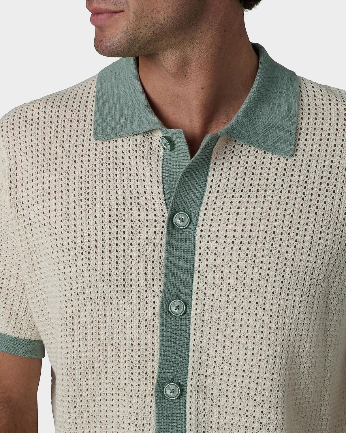 Joe 's Jeans Men 's Contrast-Trim Cotton and Linen Crochet Short-Sleeve Shirt | Thumbnail 5 Joe 's Jeans Men 's Contrast-Trim Cotton and Linen Crochet Short-Sleeve Shirt | Thumbnail 5