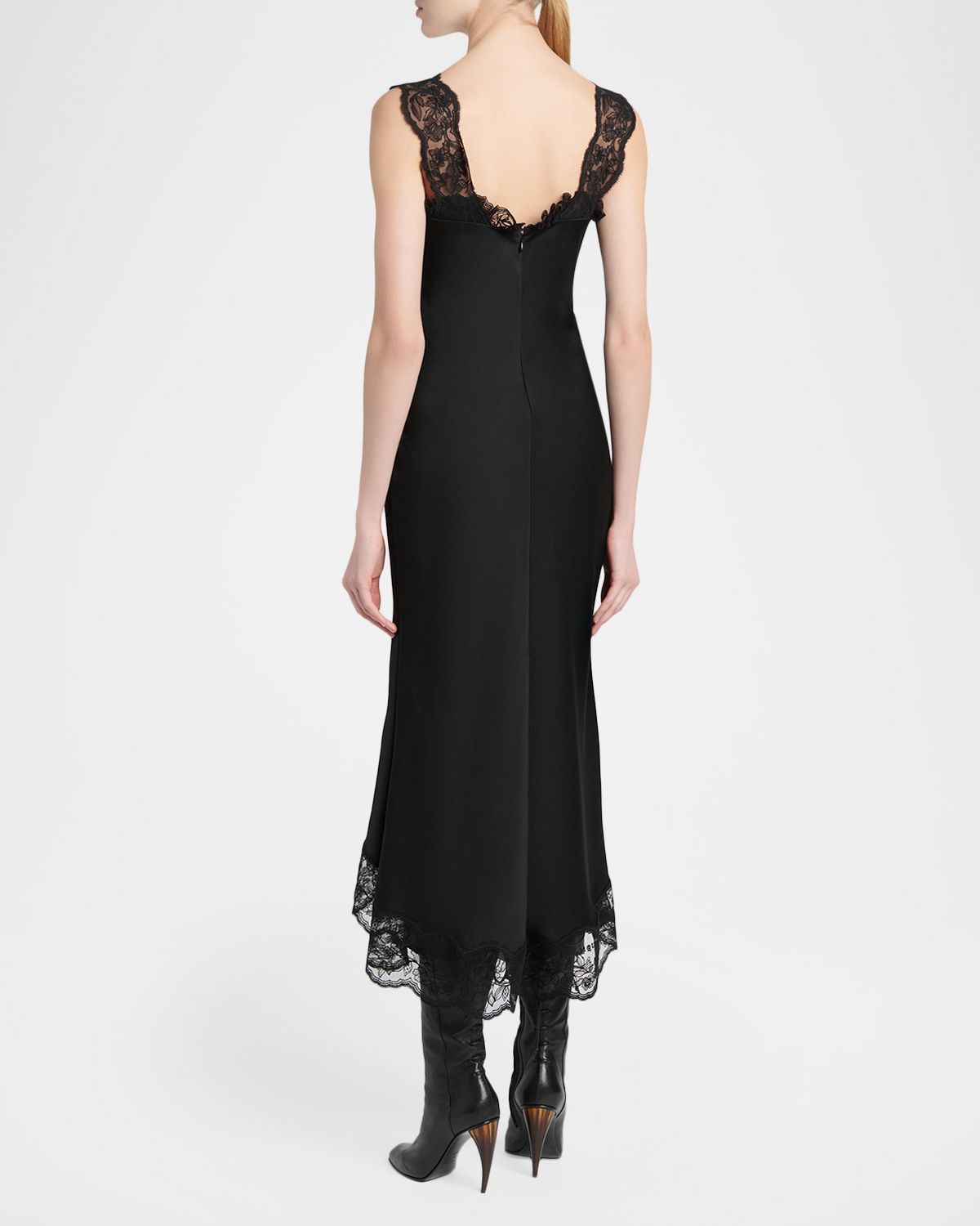 McQueen Lace-Inset Draped Satin Evening Dress | Thumbnail 3