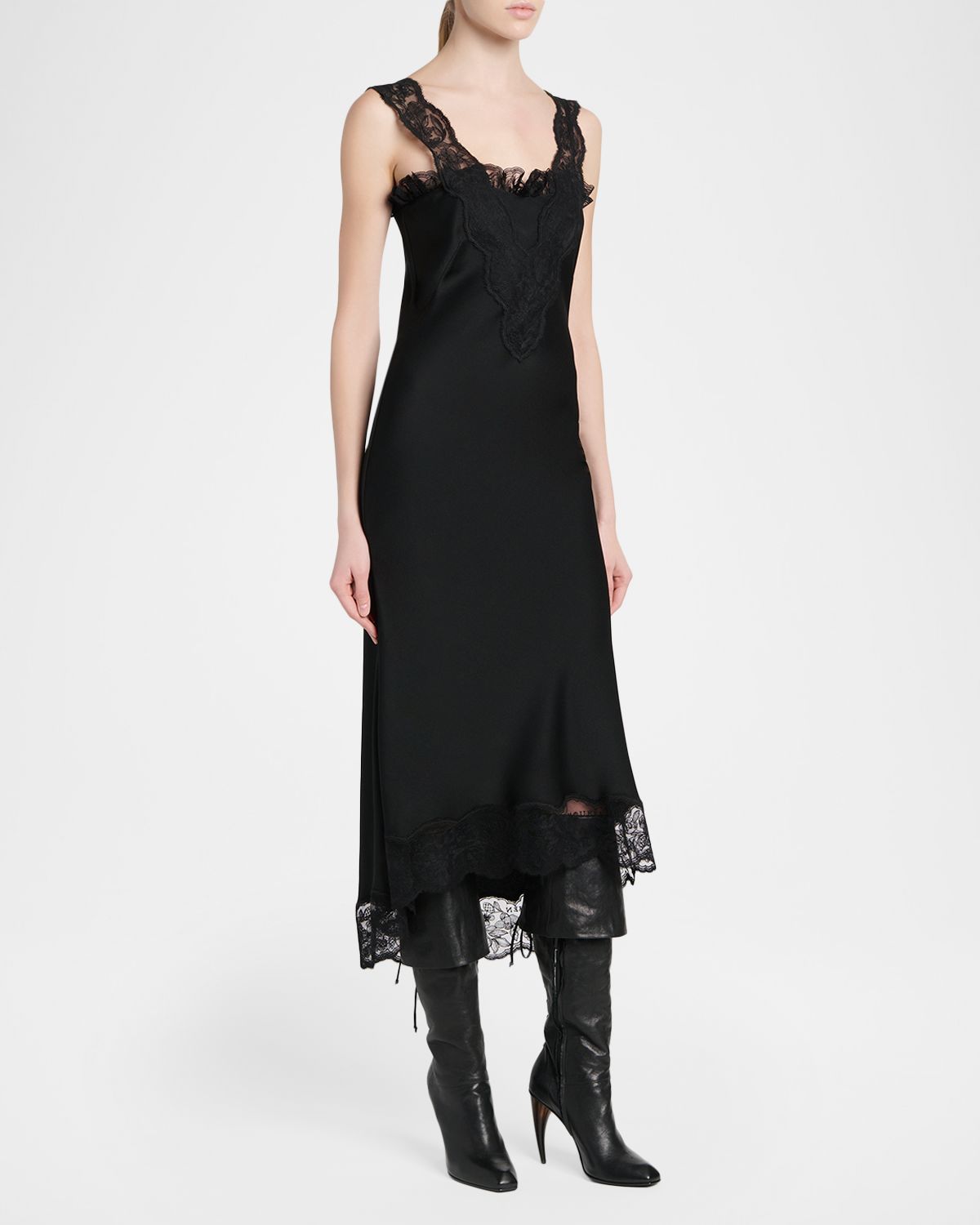 McQueen Lace-Inset Draped Satin Evening Dress | Thumbnail 4