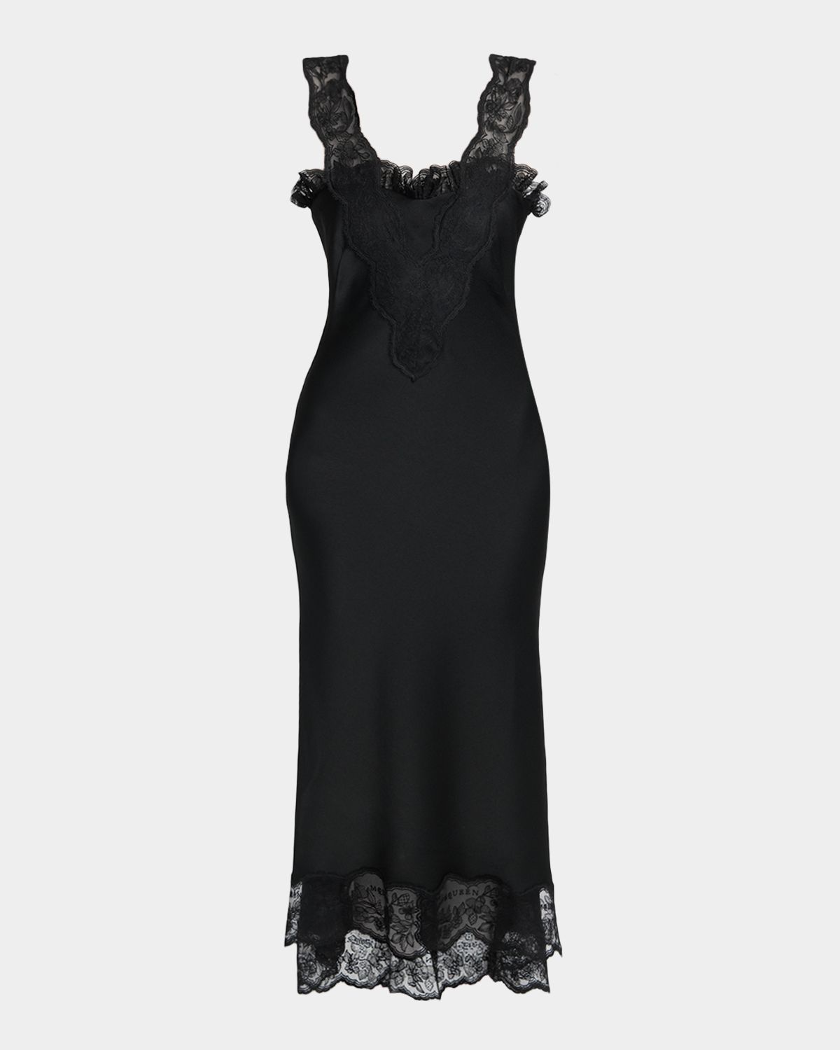 McQueen Lace-Inset Draped Satin Evening Dress