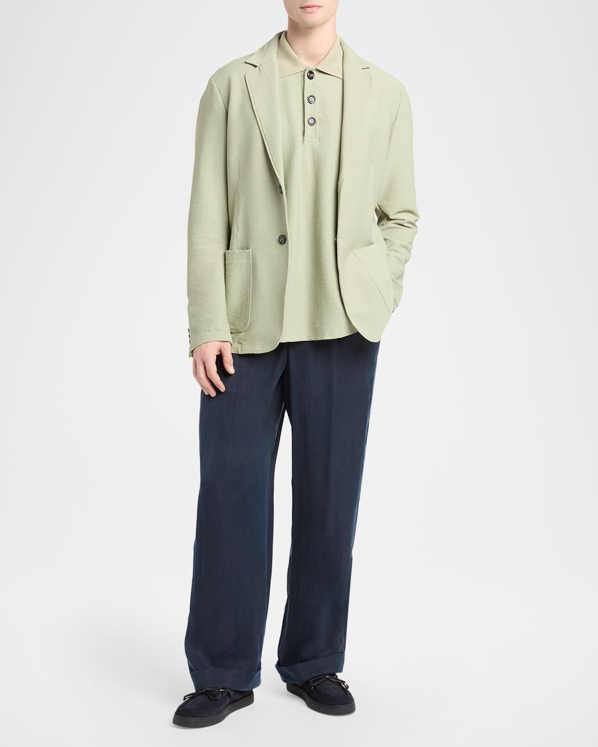 Giorgio Armani Men 's Seersucker Relaxed-Fit Polo Shirt | Thumbnail 5 Giorgio Armani Men 's Seersucker Relaxed-Fit Polo Shirt | Thumbnail 5