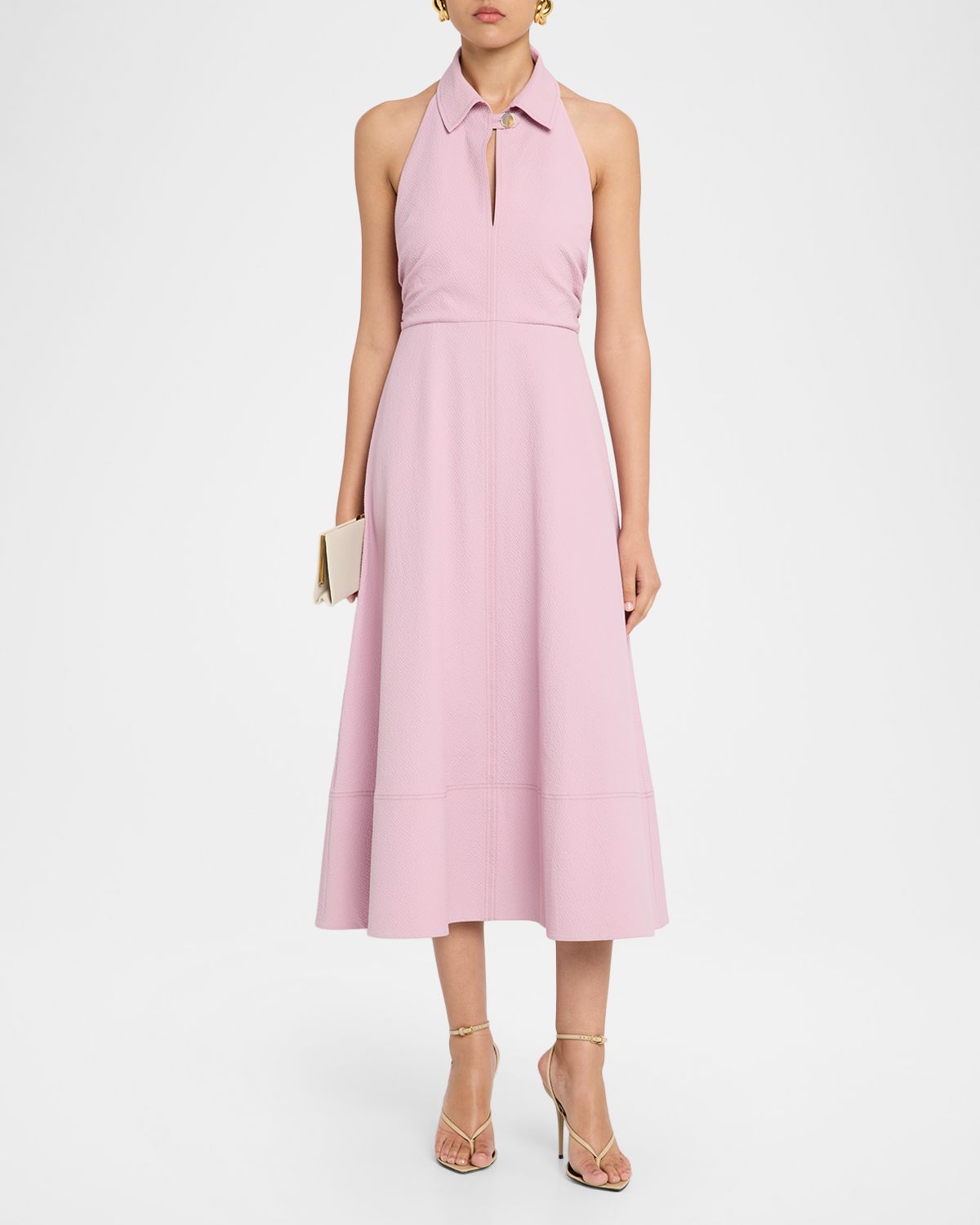 Veronica Beard Mackey Seersucker Halter Midi Dress